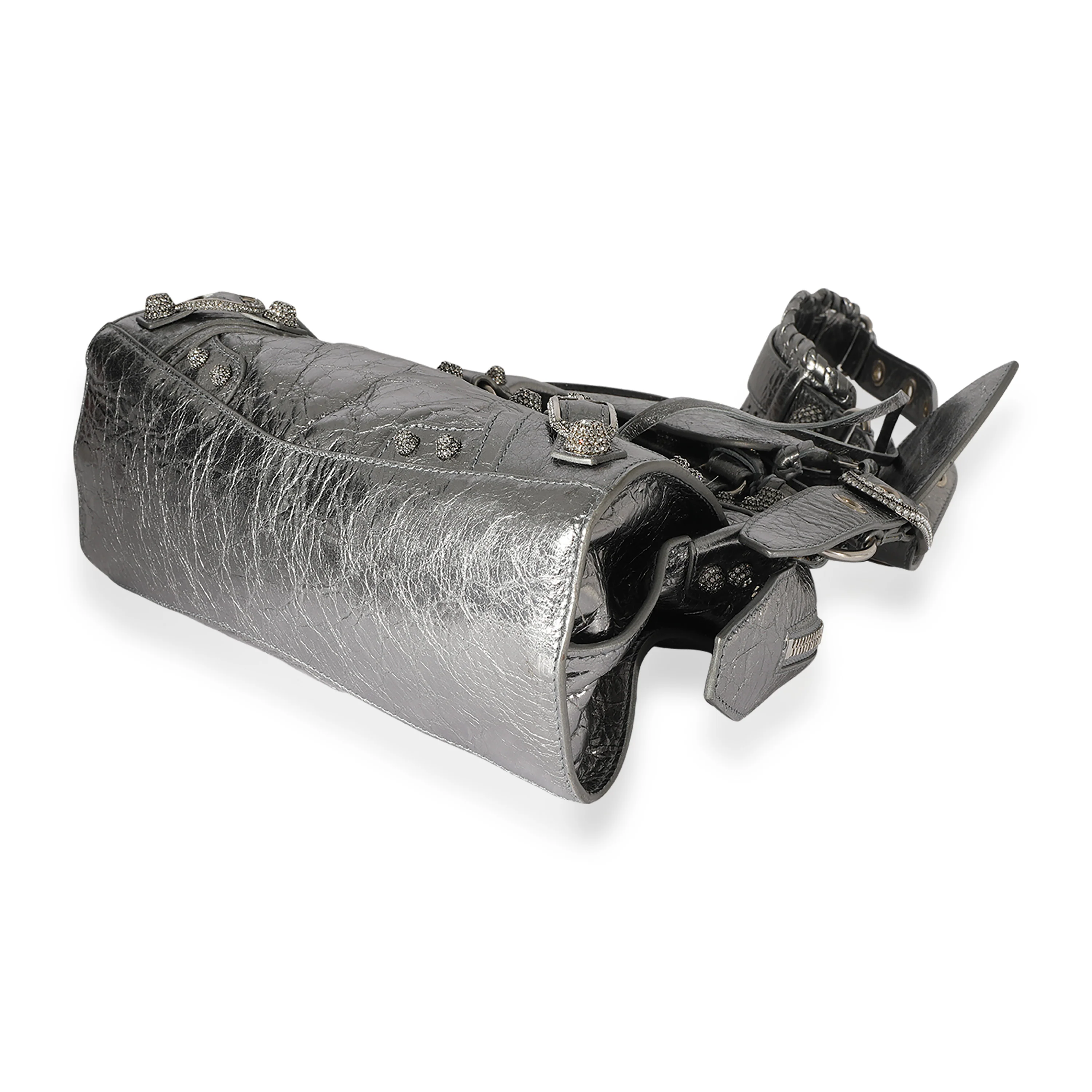 Balenciaga Silver Metallic Calfskin Neo Rhinestone Cagole XS - Image 5