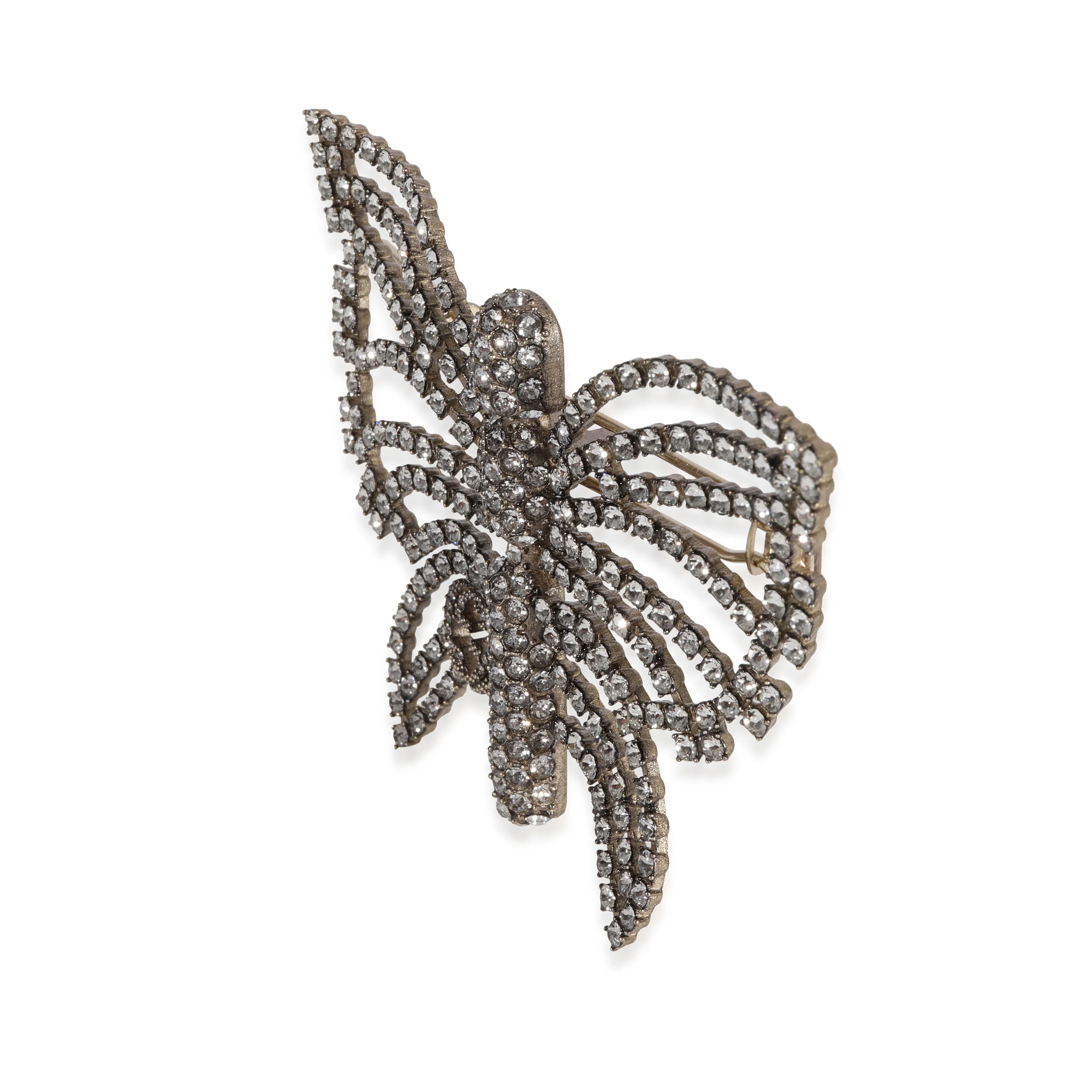 Gucci Silver Tone GG Crystal Butterfly Hairclip, 3 Wingspan - Image 2