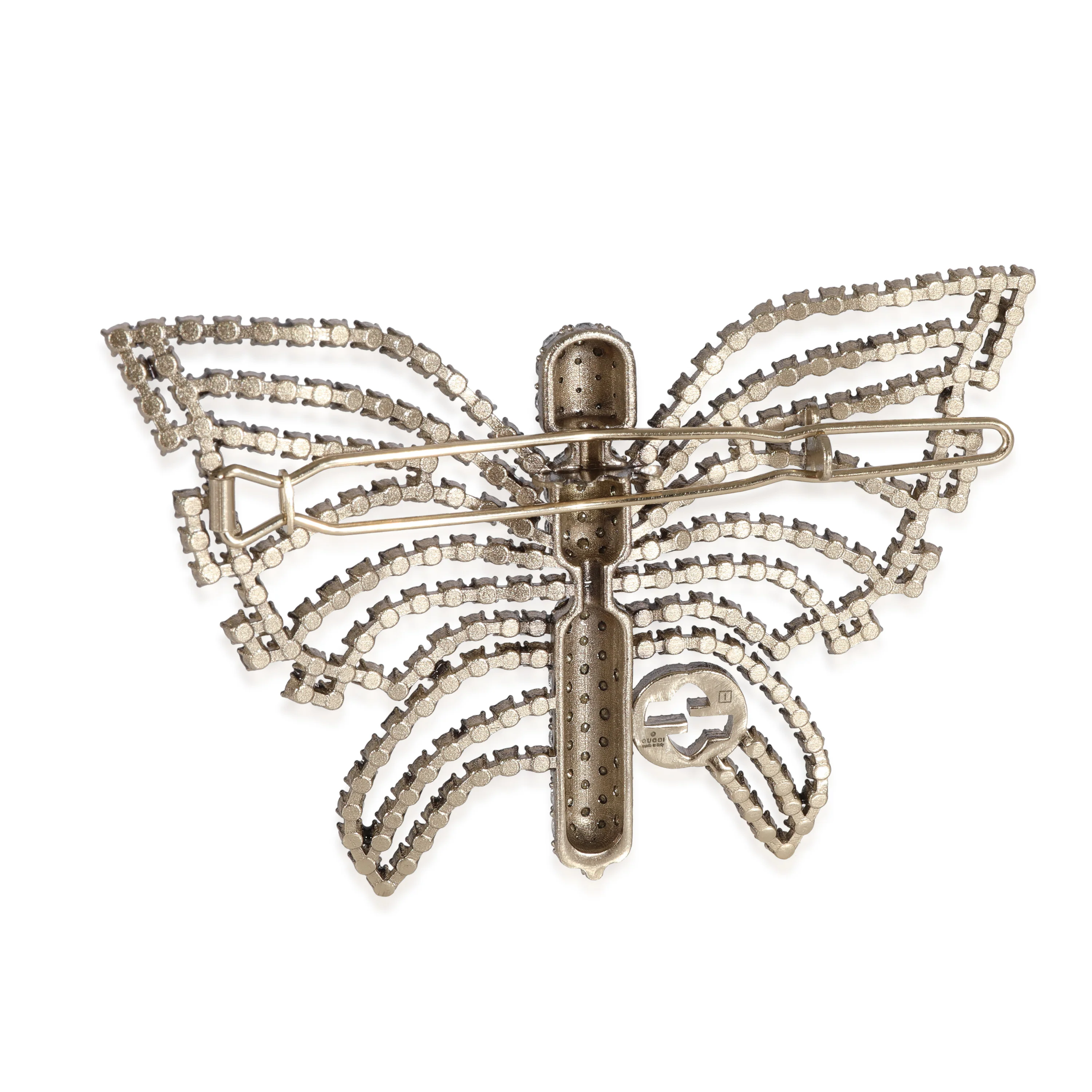 Gucci Silver Tone GG Crystal Butterfly Hairclip, 3 Wingspan - Image 3