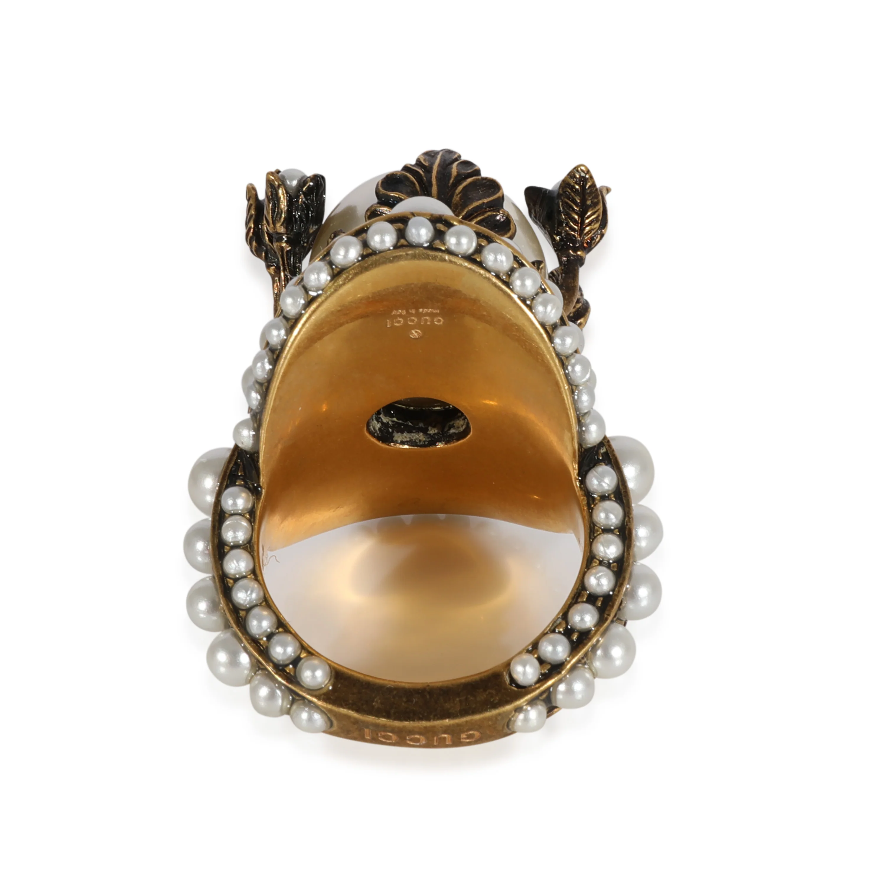 Floral Buds Brass Tone Faux Pearl Flower Cocktail Ring - Image 3