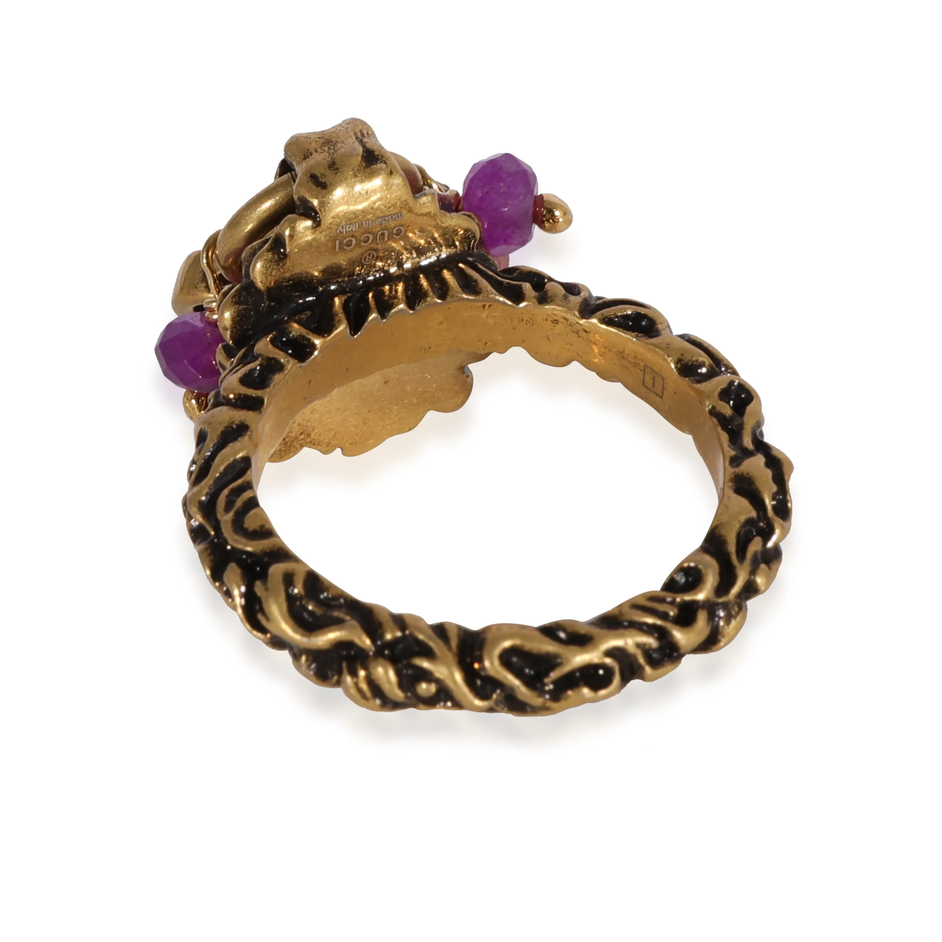 Brass Tone Lion Head & Beaded Charm Ring with Marmot GG - Image 3