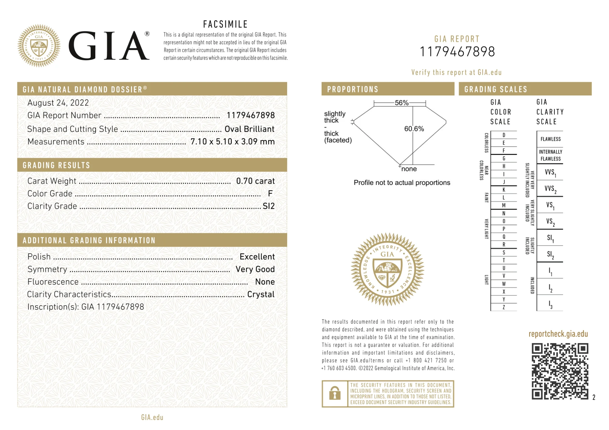 GIA Certified 0.70 Ct Oval cut F SI2 Loose Diamond - Image 2