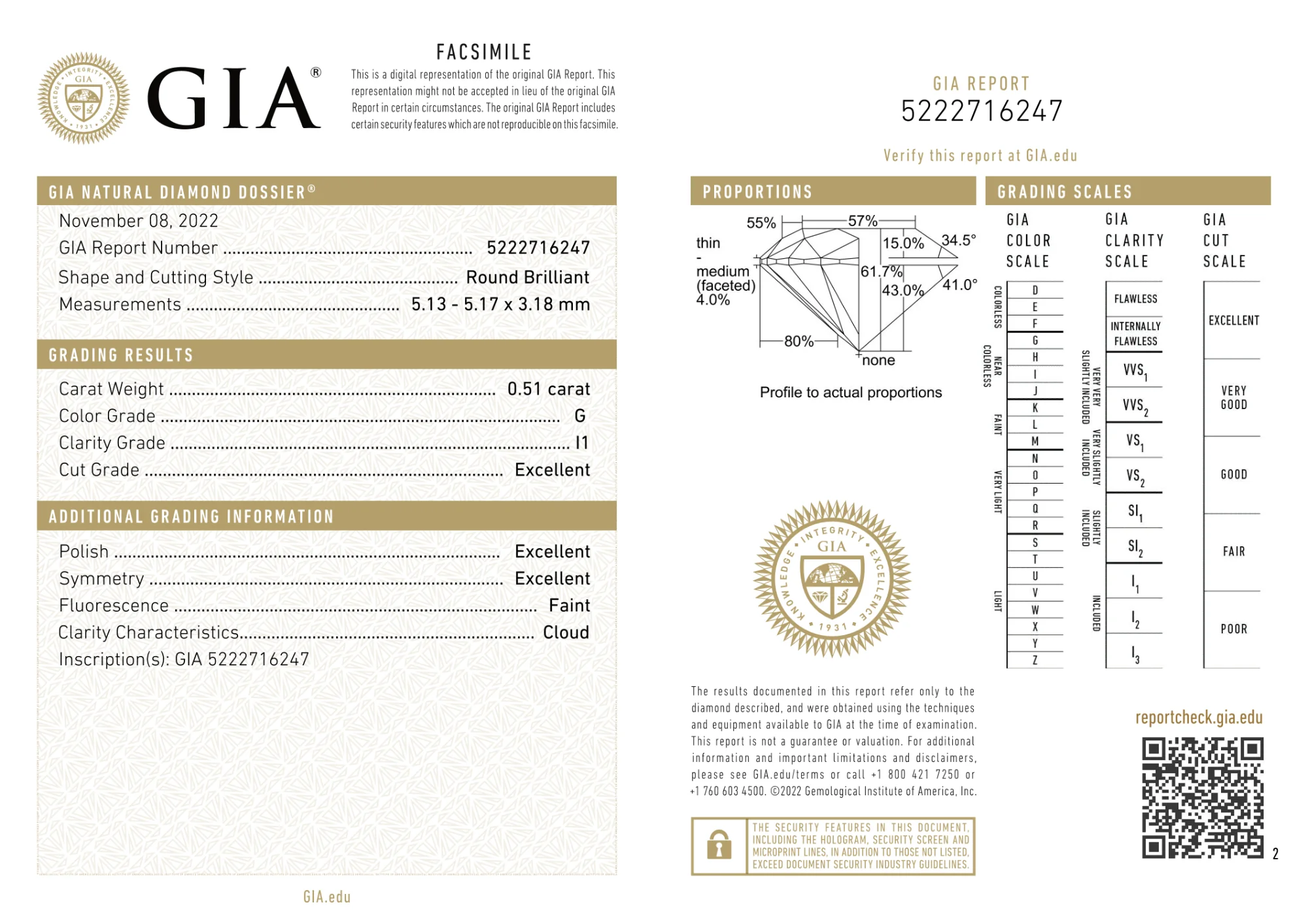 GIA Certified 0.51 Ct Round cut G I1 Loose Diamond - Image 2