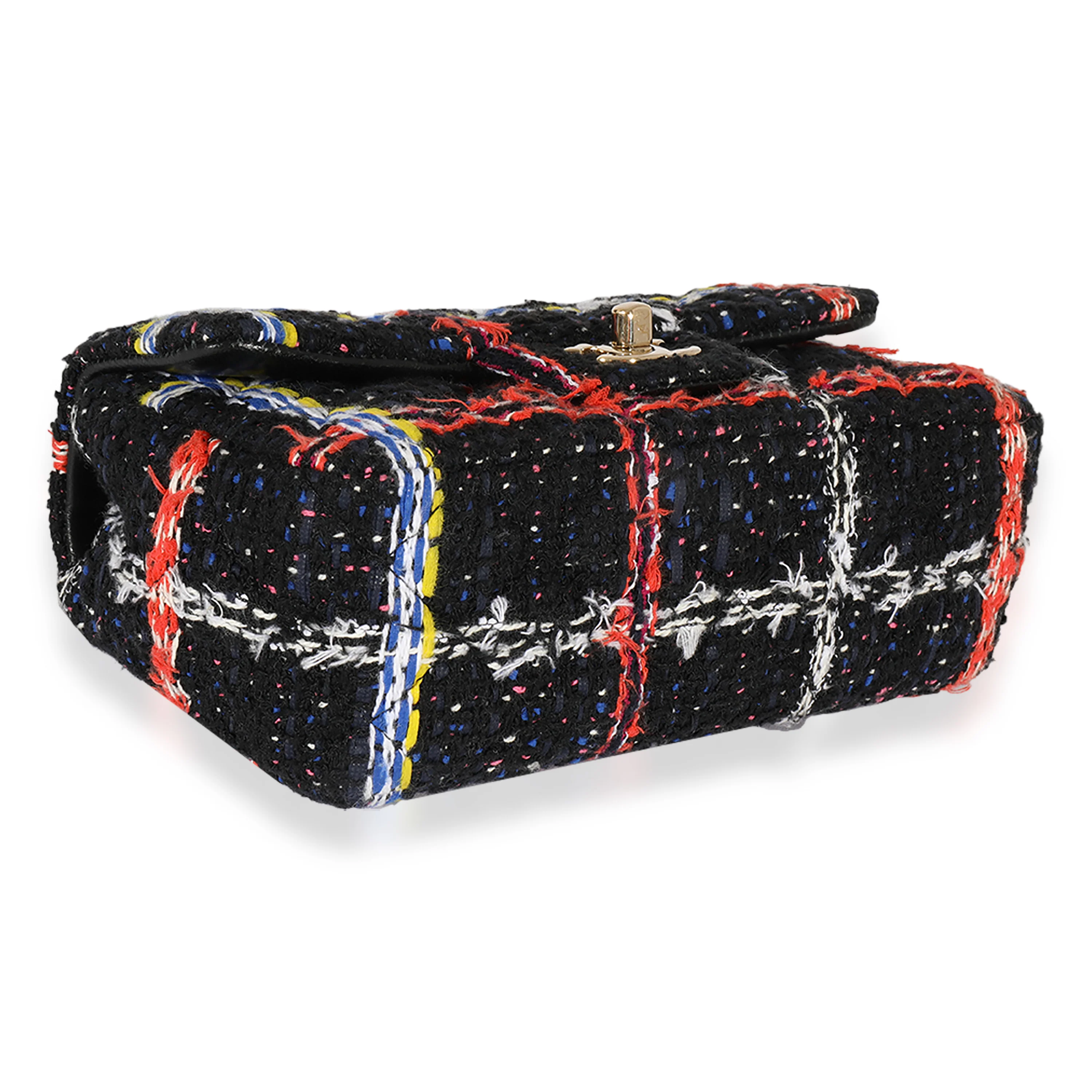 Black Multicolor Tweed Mini Rectangular Flap Bag - Image 3