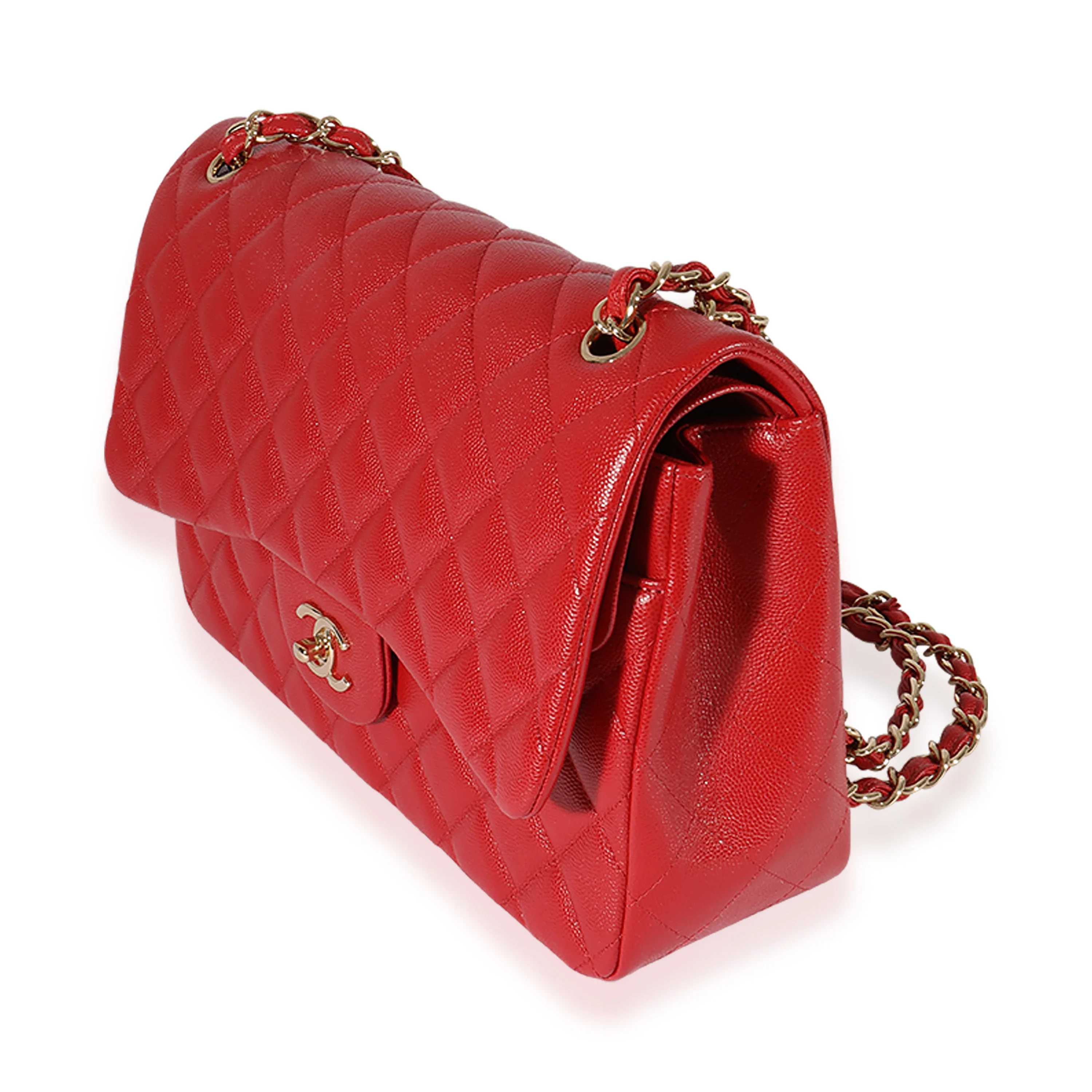 Chanel Red Quilted Caviar Jumbo Classic Double Flap Bag - Image 2
