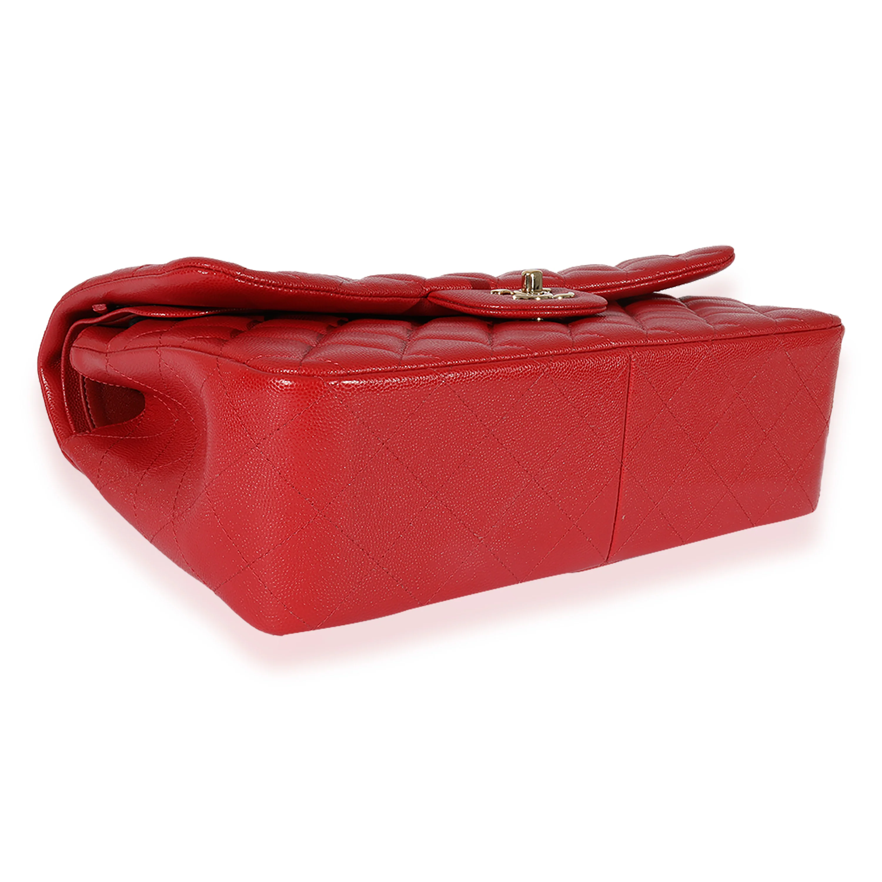 Chanel Red Quilted Caviar Jumbo Classic Double Flap Bag - Image 6