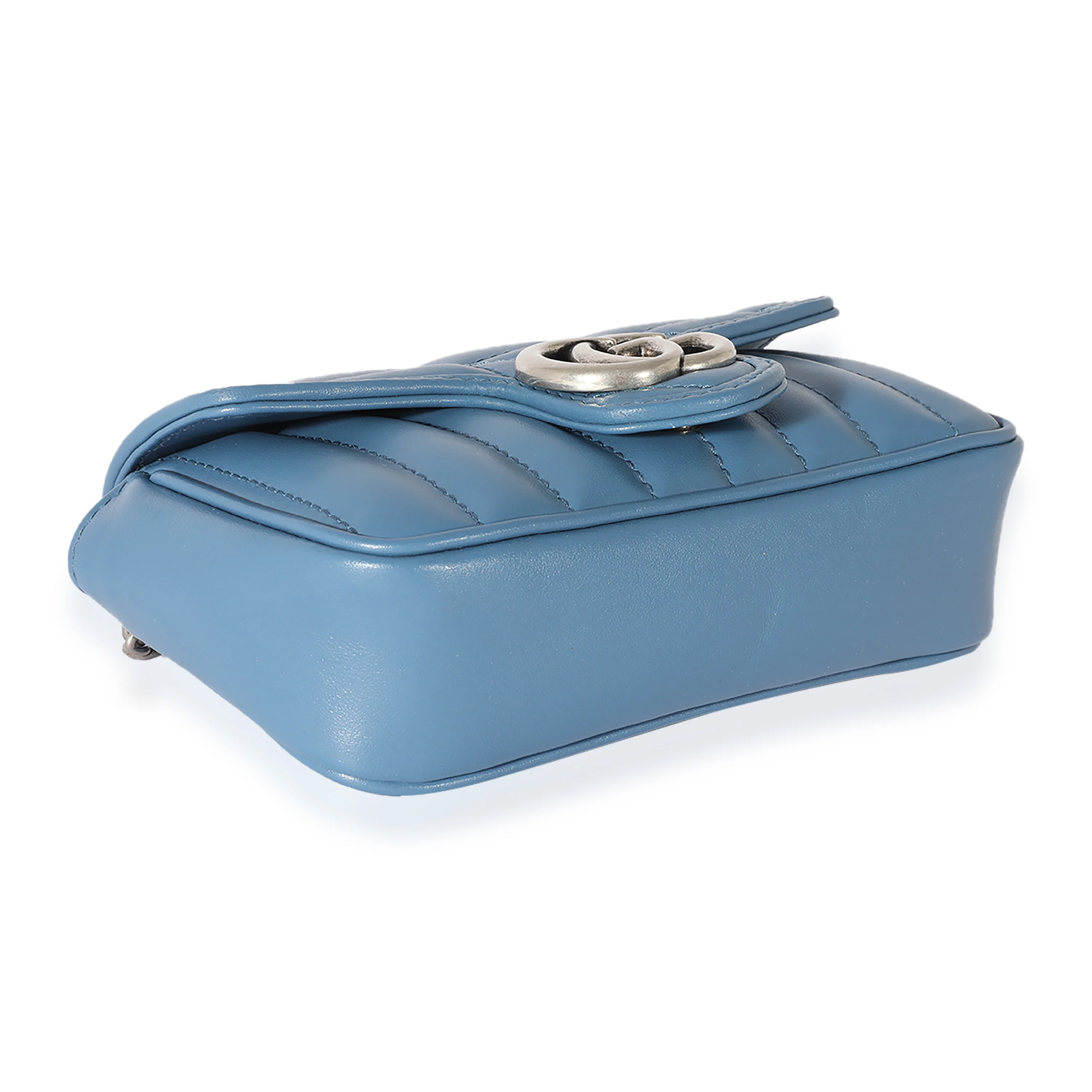 Gucci Blue Matelassé Leather Aria Marmont Super Mini Shoulder Bag - Image 6
