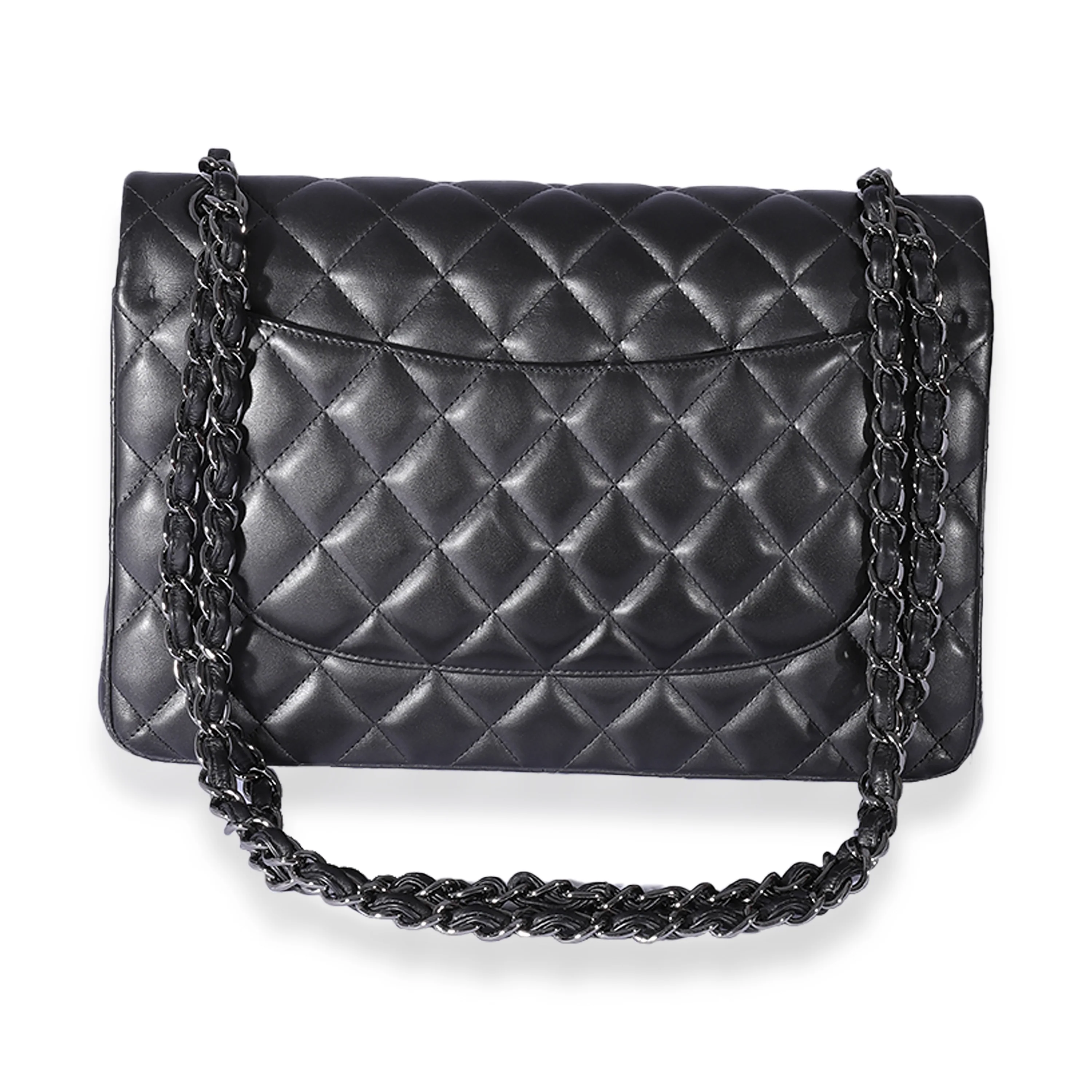 Chanel Metallic Gunmetal Quilted Lambskin Jumbo Double Flap Bag - Image 3