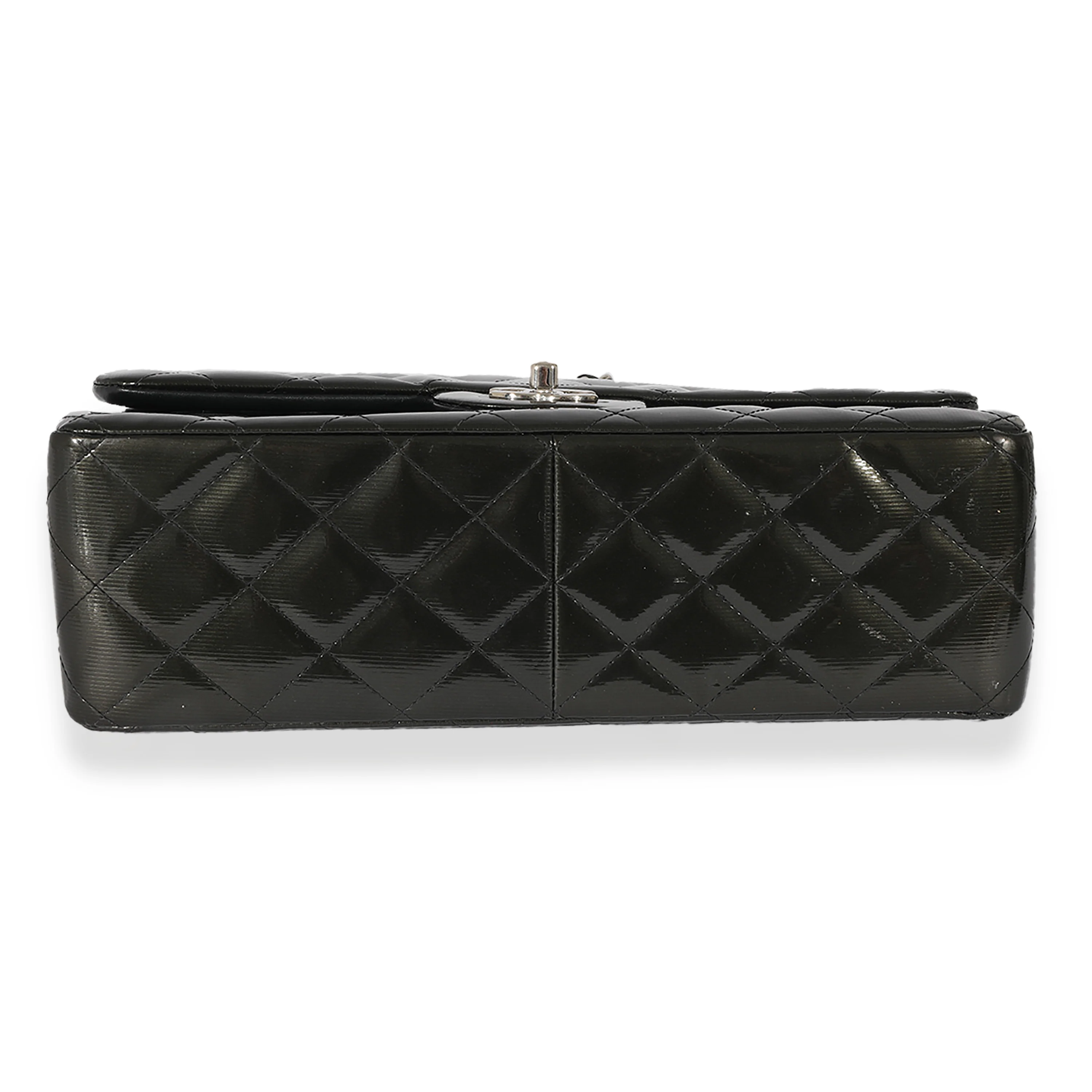 Chanel Grey Quilted Patent Leather Stripe Jumbo Double Flap Bag - Image 5