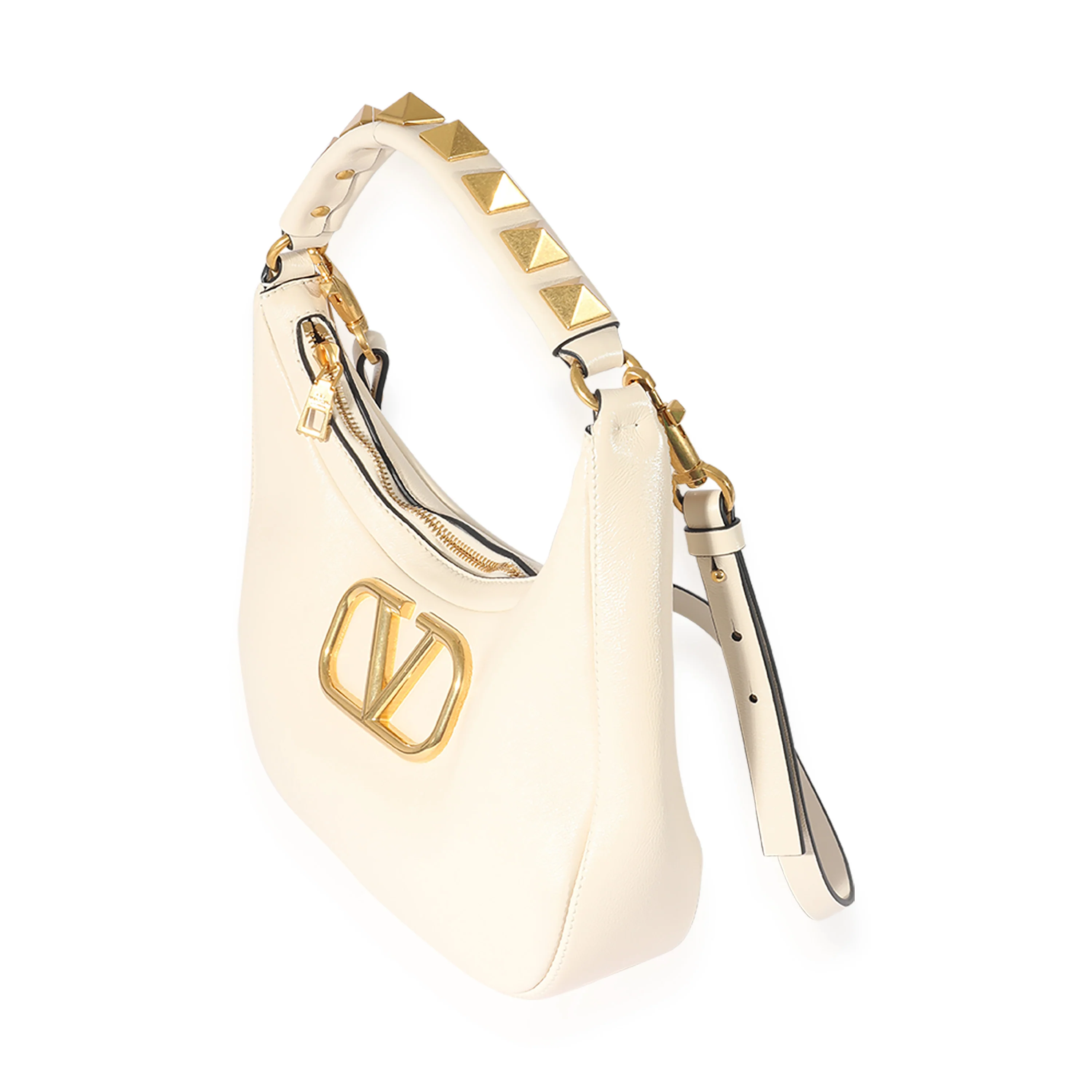 White Calfskin Stud Sign Hobo - Image 2