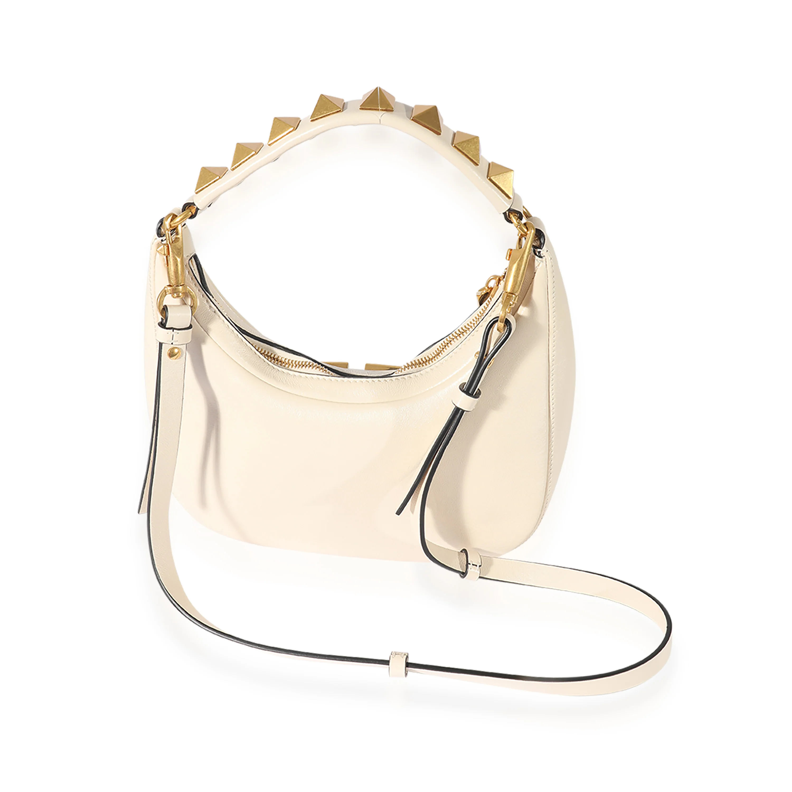 White Calfskin Stud Sign Hobo - Image 3