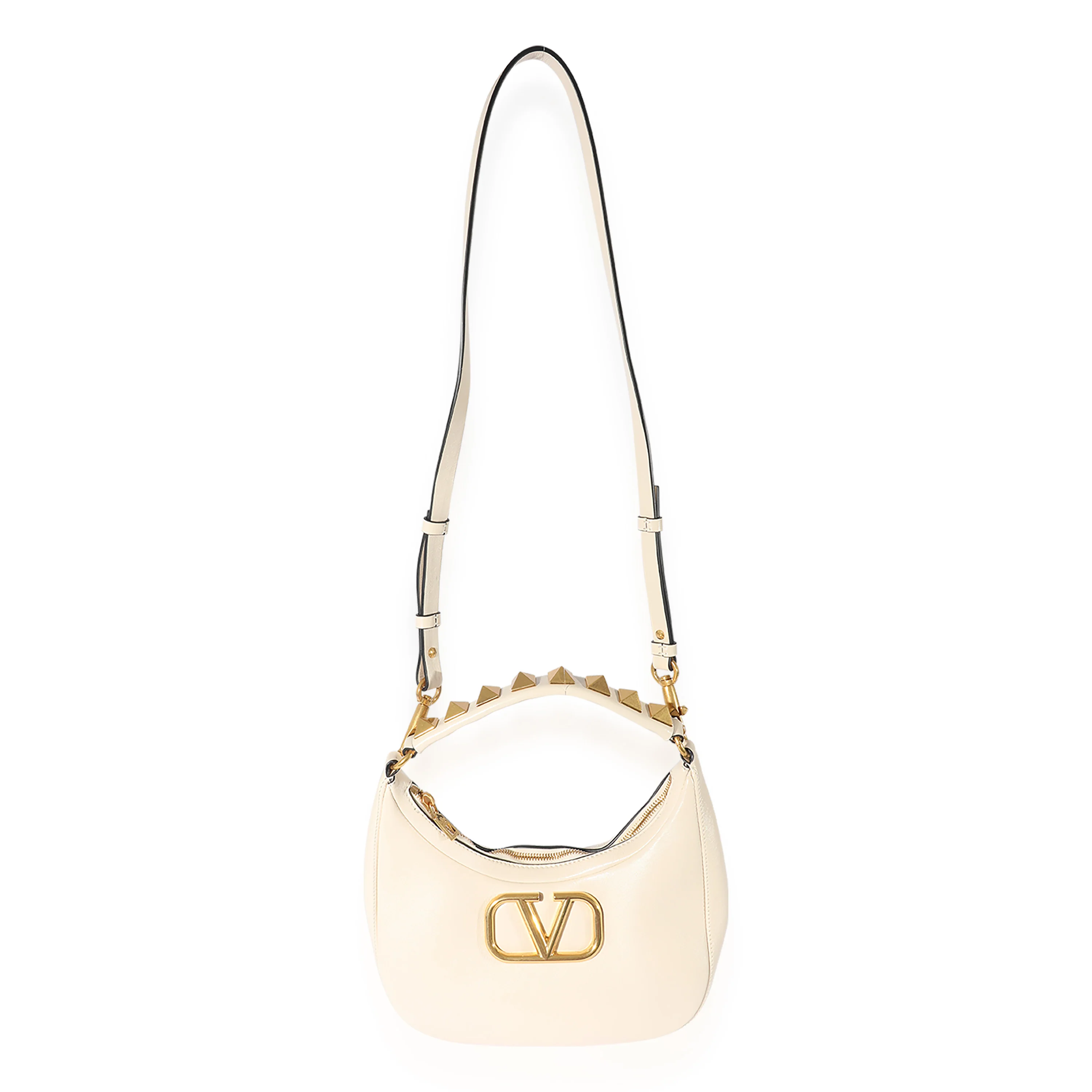 White Calfskin Stud Sign Hobo - Image 4
