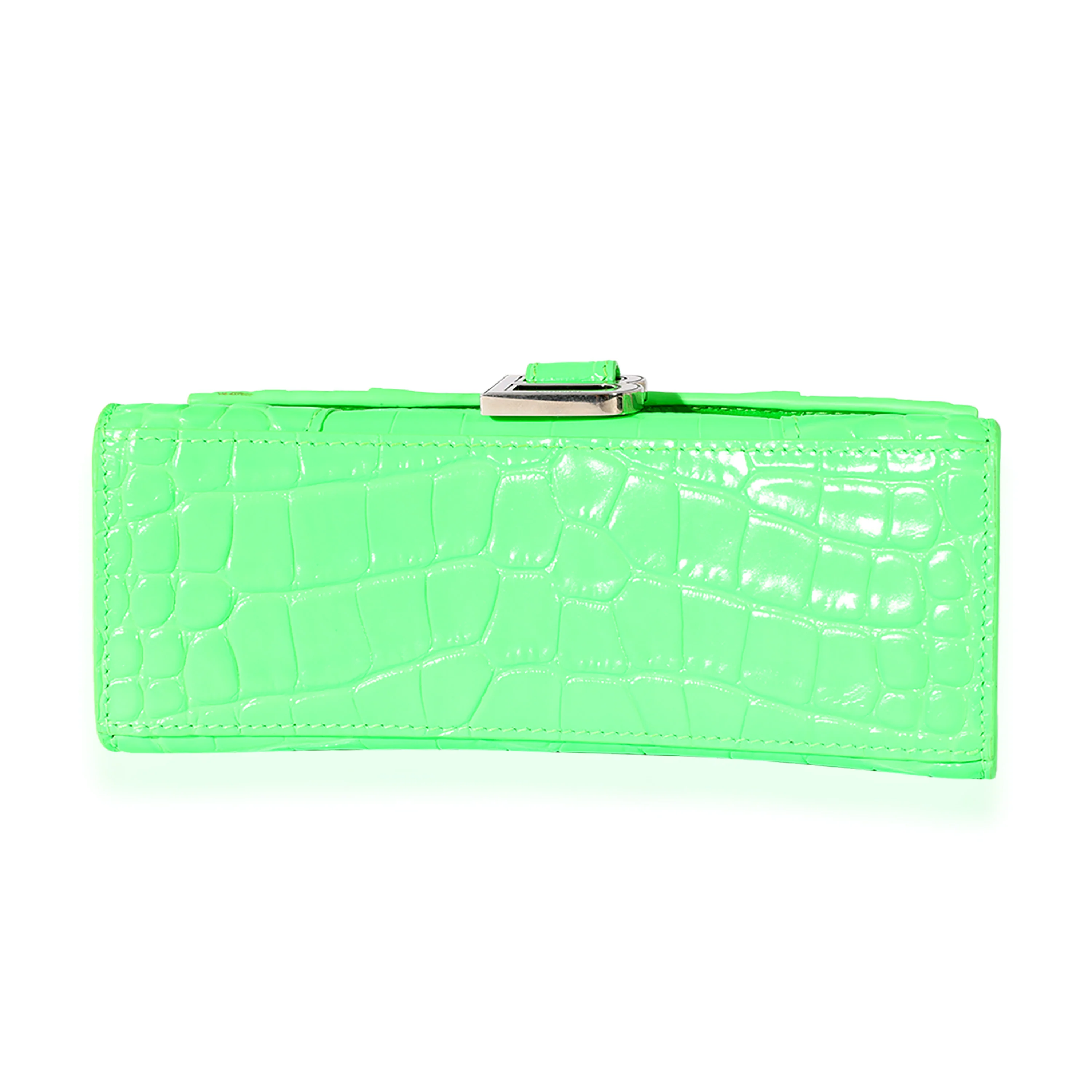 Fluo Green Shiny Calfskin Crocodile Embossed XS Hourglass Top Handle - Image 4