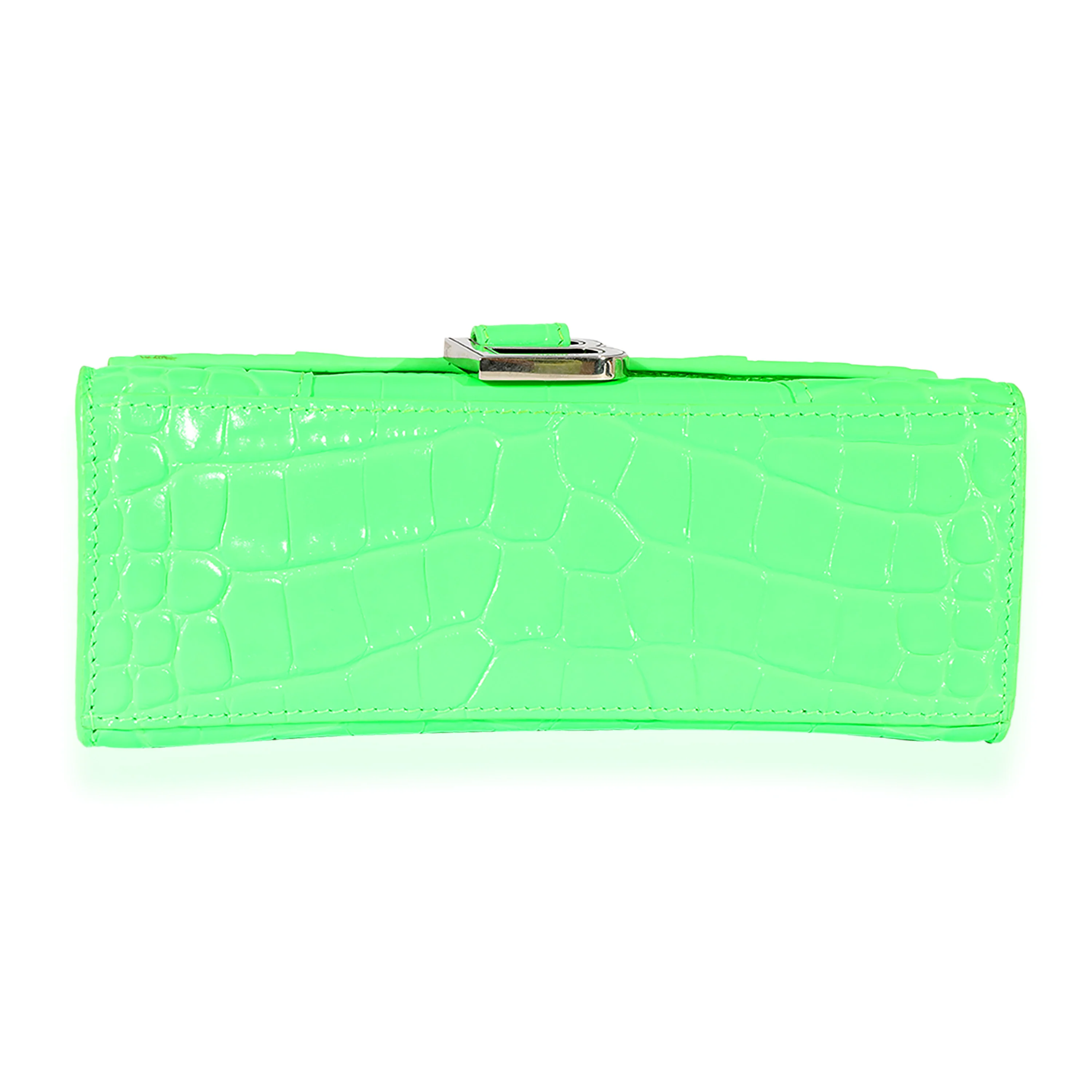 Fluo Green Shiny Calfskin Crocodile Embossed XS Hourglass Top Handle - Image 7