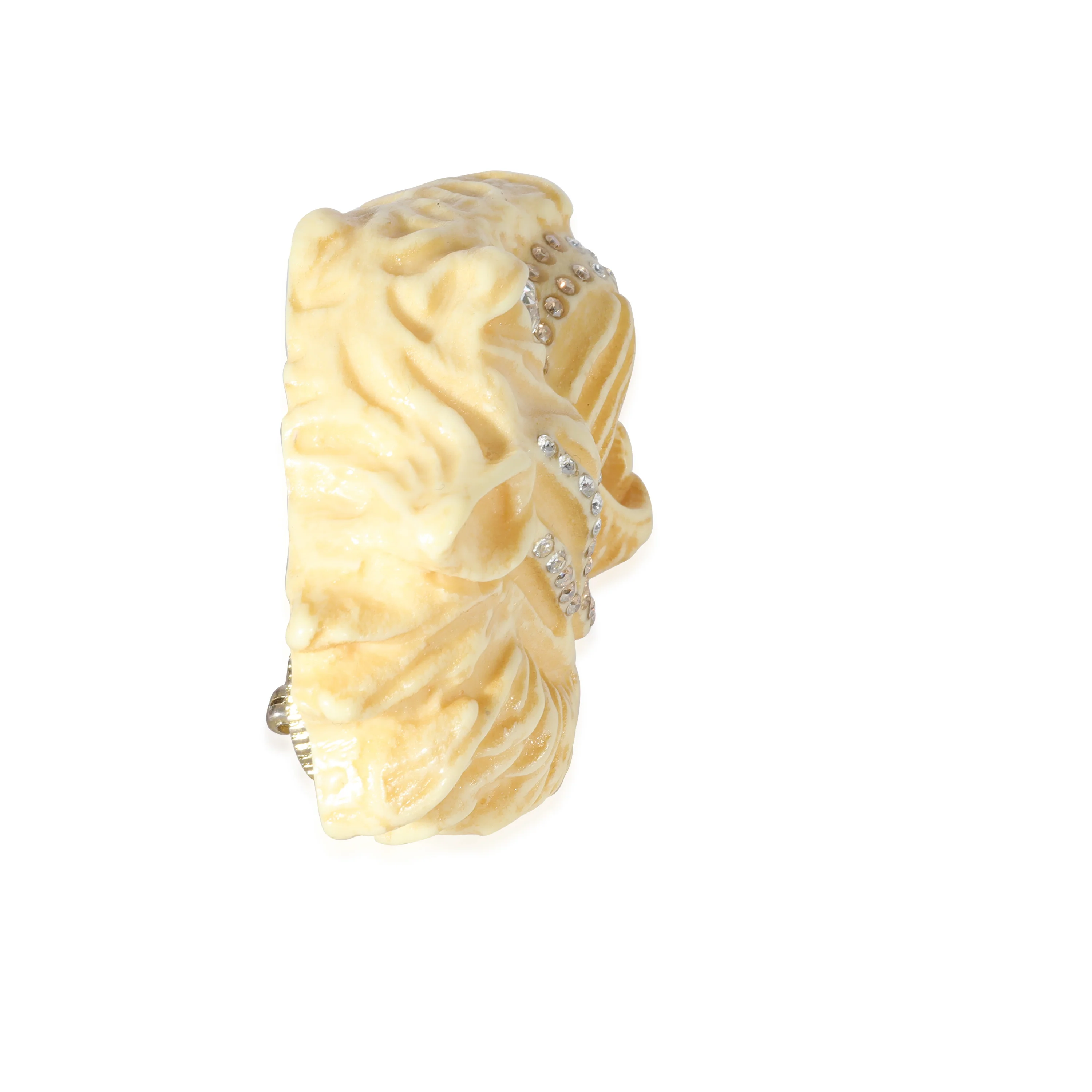 Alessandro Michele Cream Resin & Crystal Tigers Head Brooch, 2 3/4 Wide - Image 2