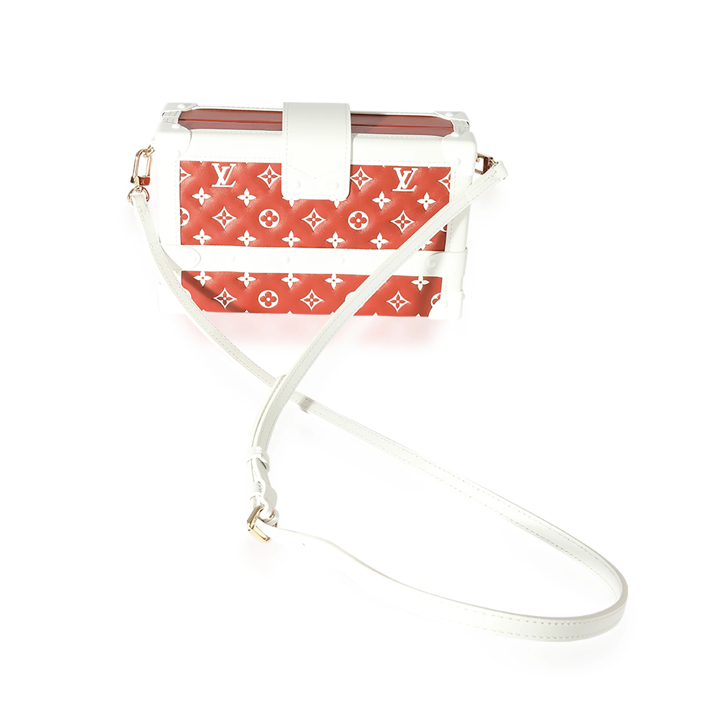 Terracotta & White Monogram Embossed Lambskin Petite Malle - Image 3