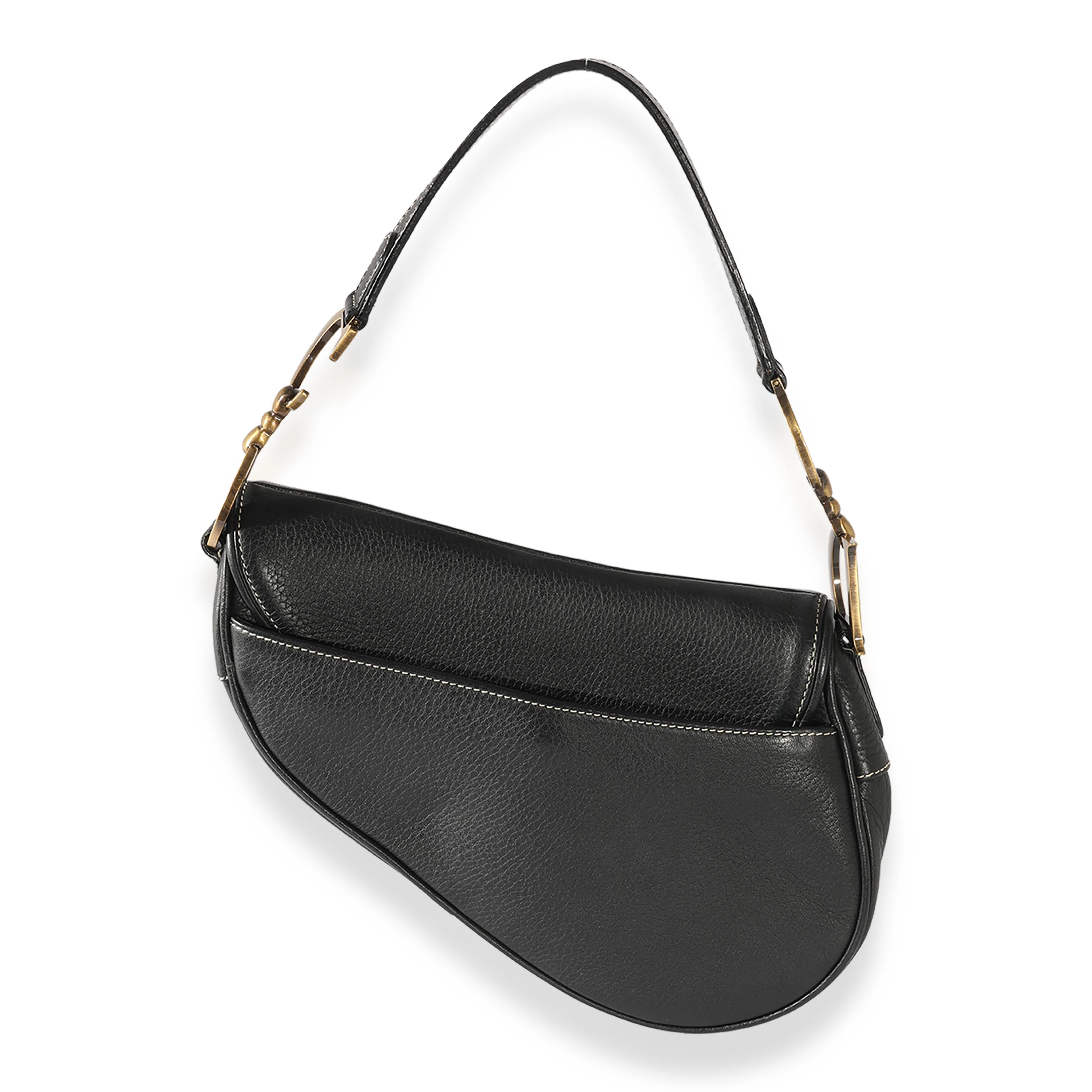 Dior Vintage Black Grained Leather Saddle Bag - Image 3