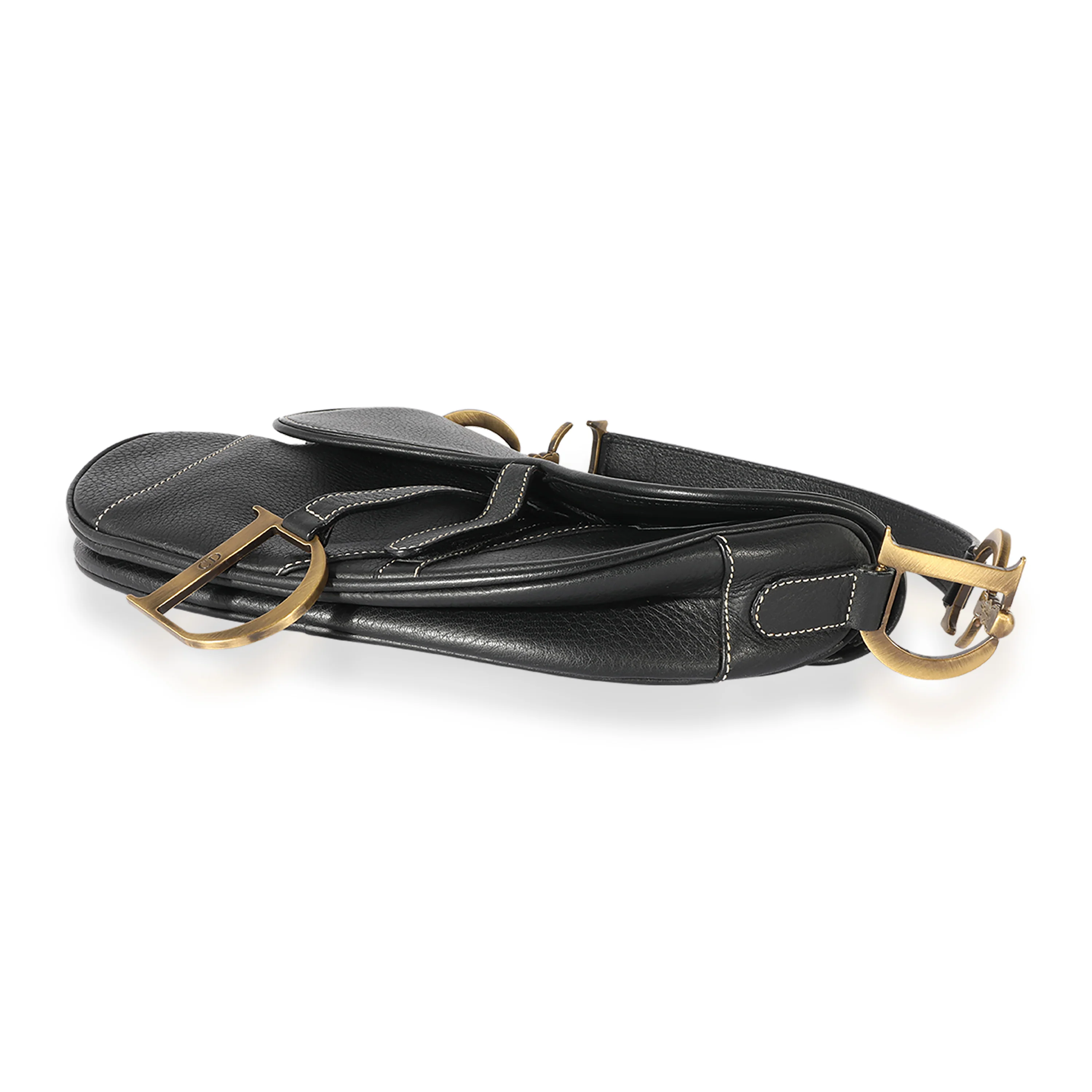 Dior Vintage Black Grained Leather Saddle Bag - Image 7