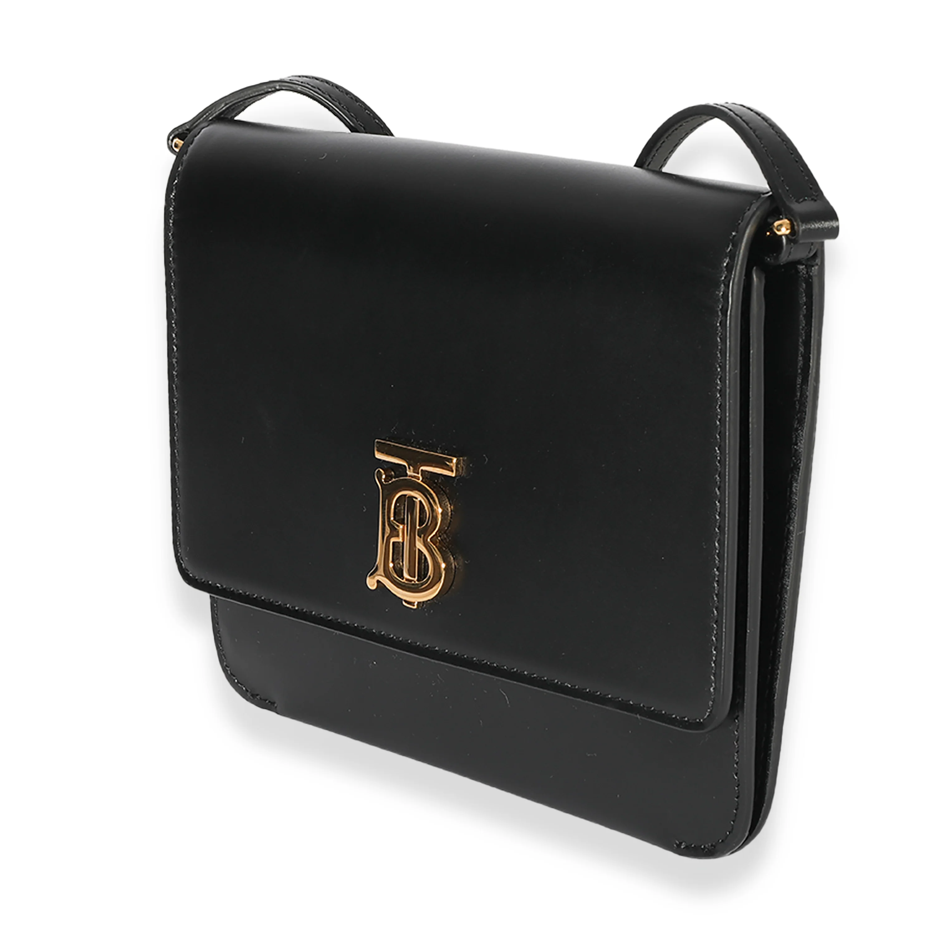 Burberry Black Smooth Leather TB Mini Flat Bag - Image 2