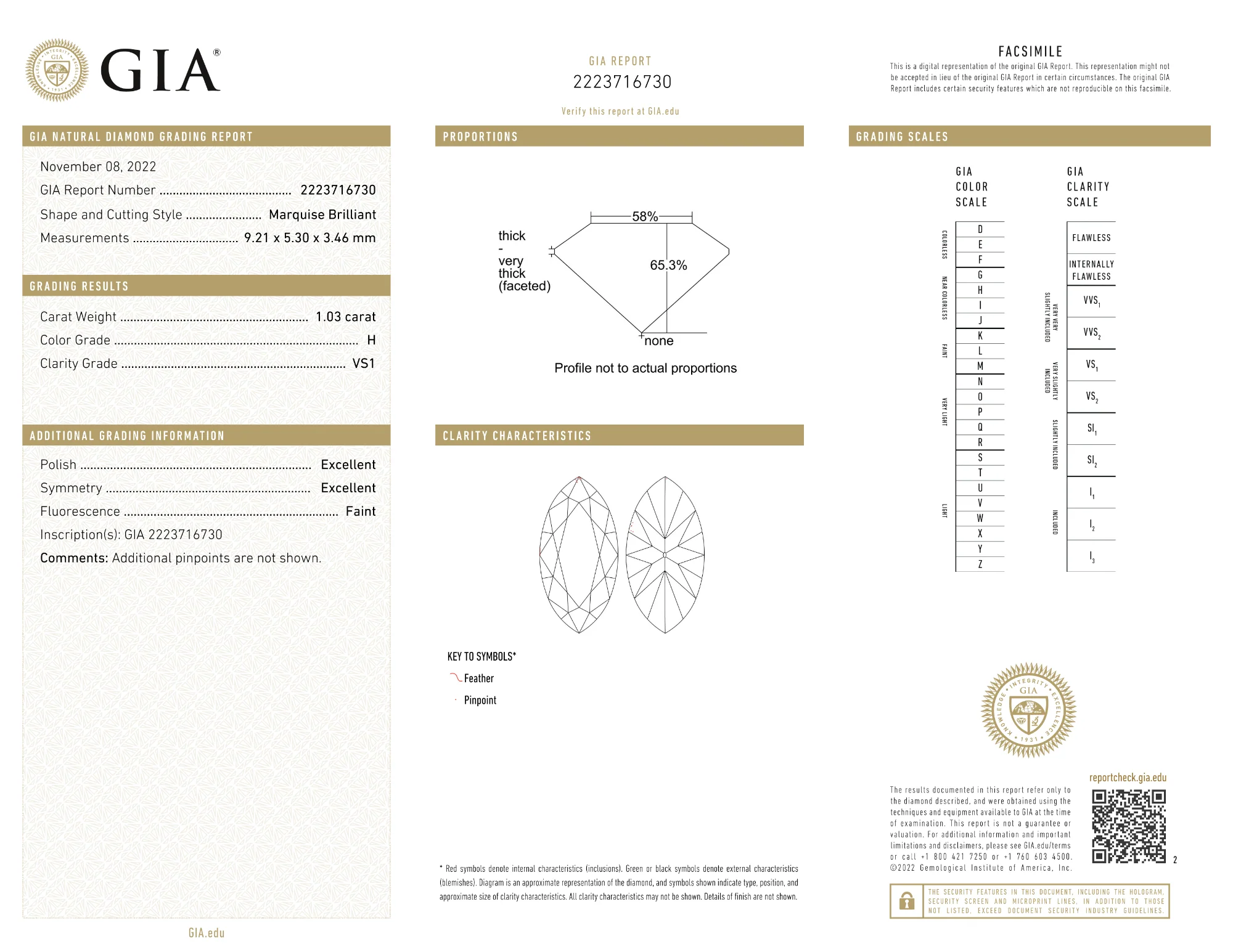 GIA Certified 1.03 Ct Marquise cut H VS1 Loose Diamond - Image 2