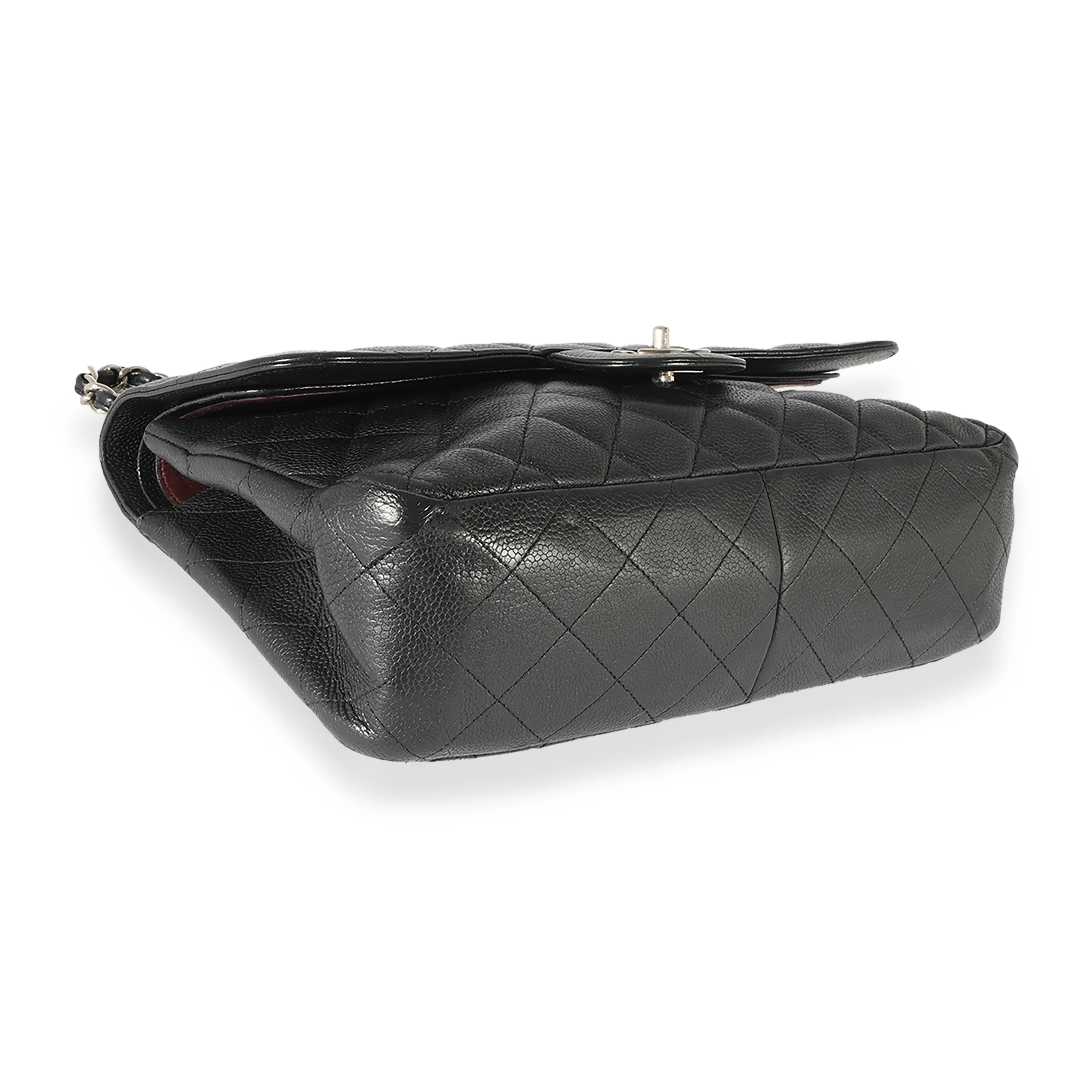 Black Caviar Leather Jumbo Double Flap Handbag - Image 6