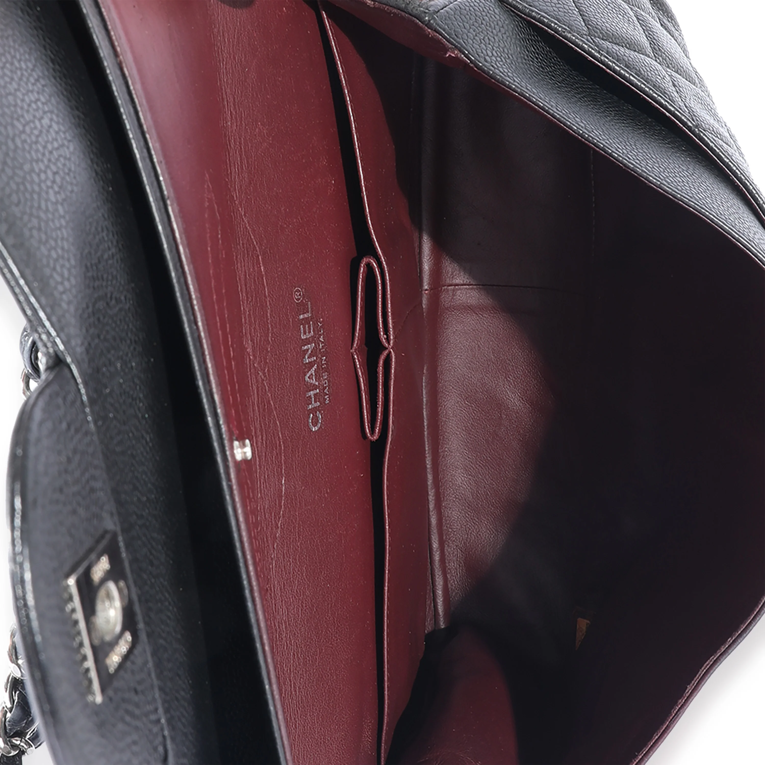Black Caviar Leather Jumbo Double Flap Handbag - Image 8