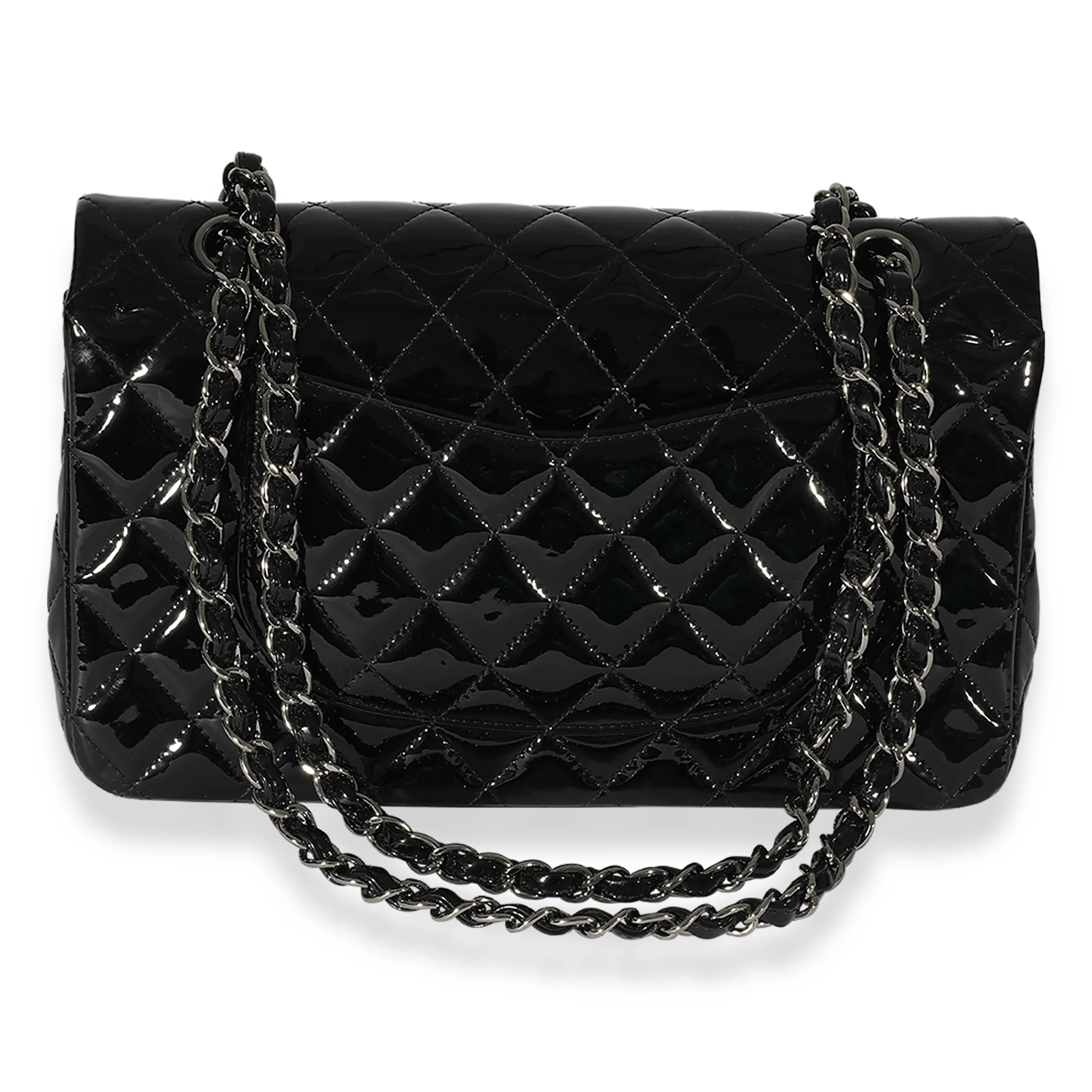 Chanel Black Quilted Patent Leather Medium Classic Double Flap Bag - Image 3