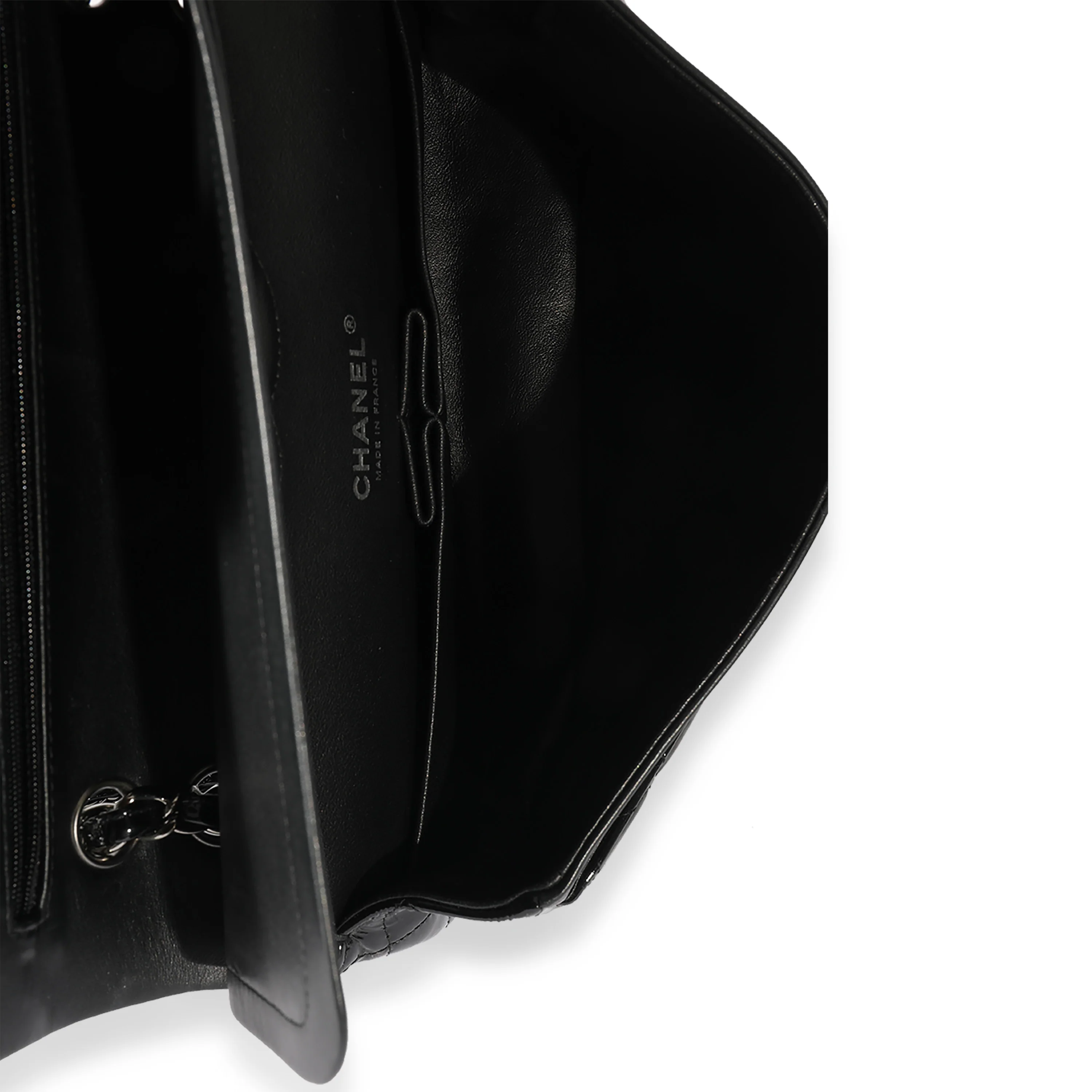 Chanel Black Quilted Patent Leather Medium Classic Double Flap Bag - Image 8