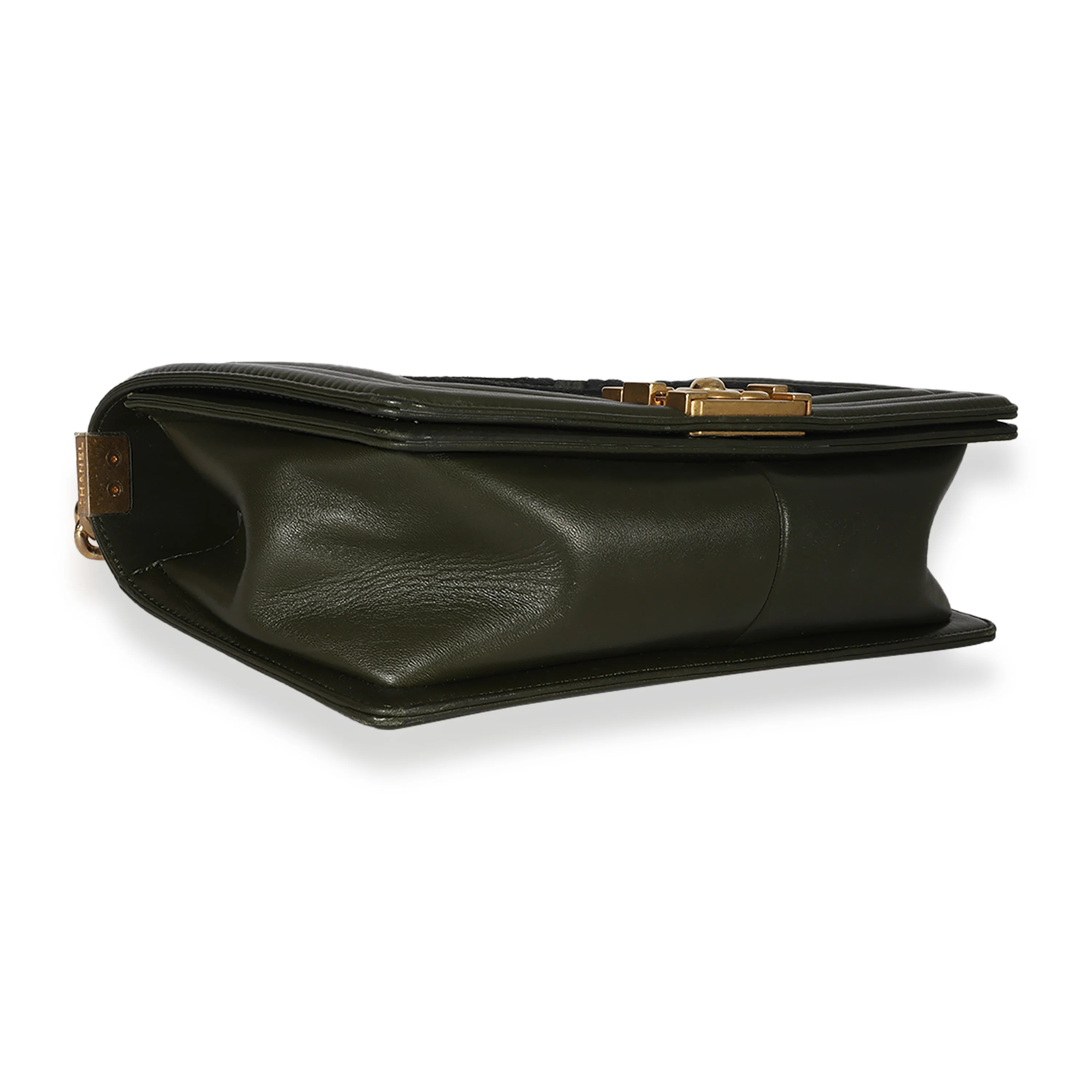 Khaki and Black Lambskin Braided Chevron Medium Boy Bag - Image 6