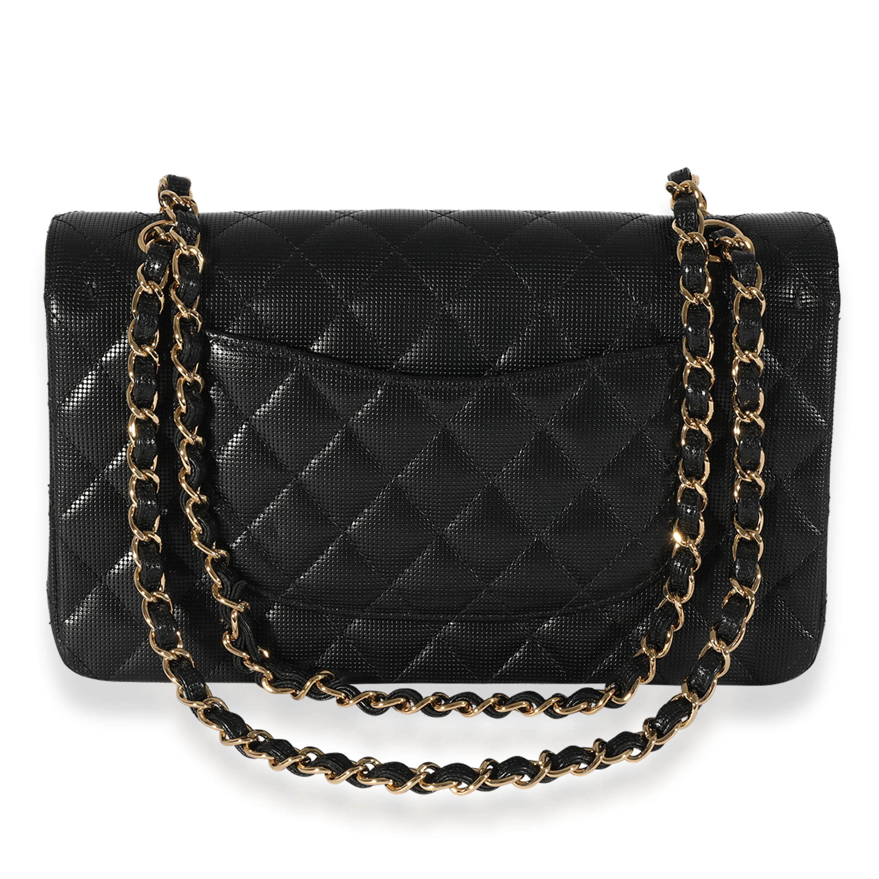 Black Quilted Perforated Lambskin Medium Classic Double Flap Bag - Image 3