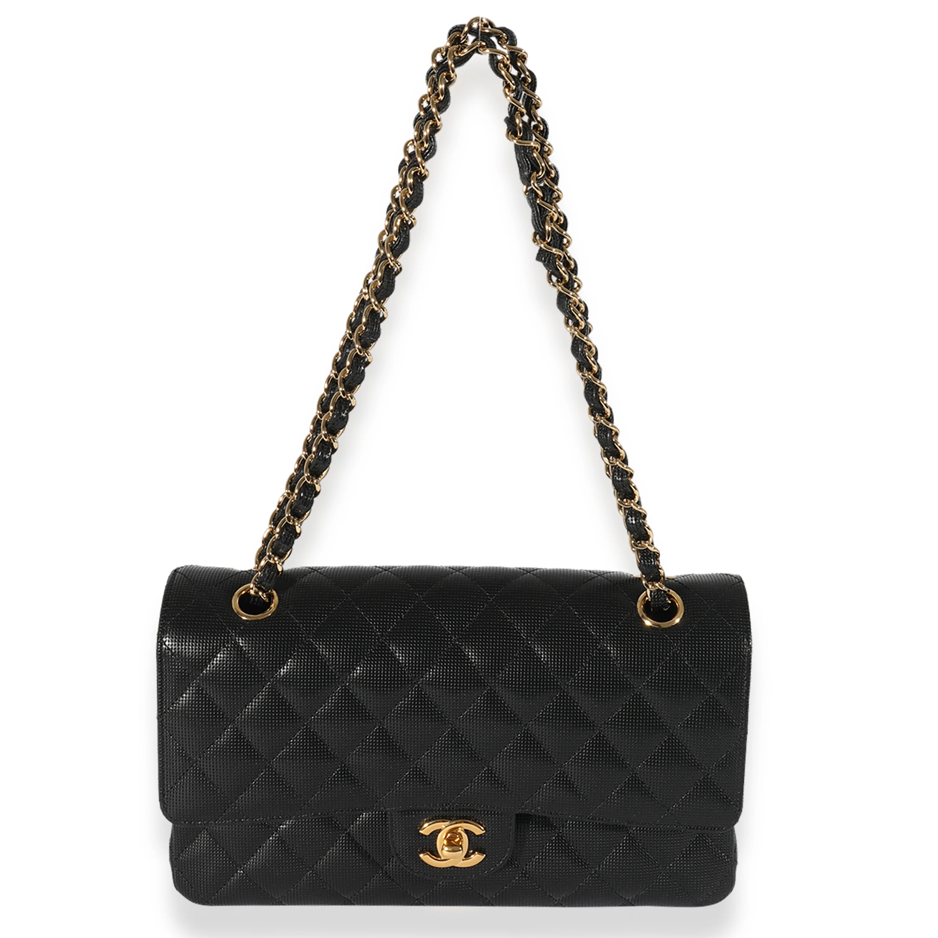 Black Quilted Perforated Lambskin Medium Classic Double Flap Bag - Image 4