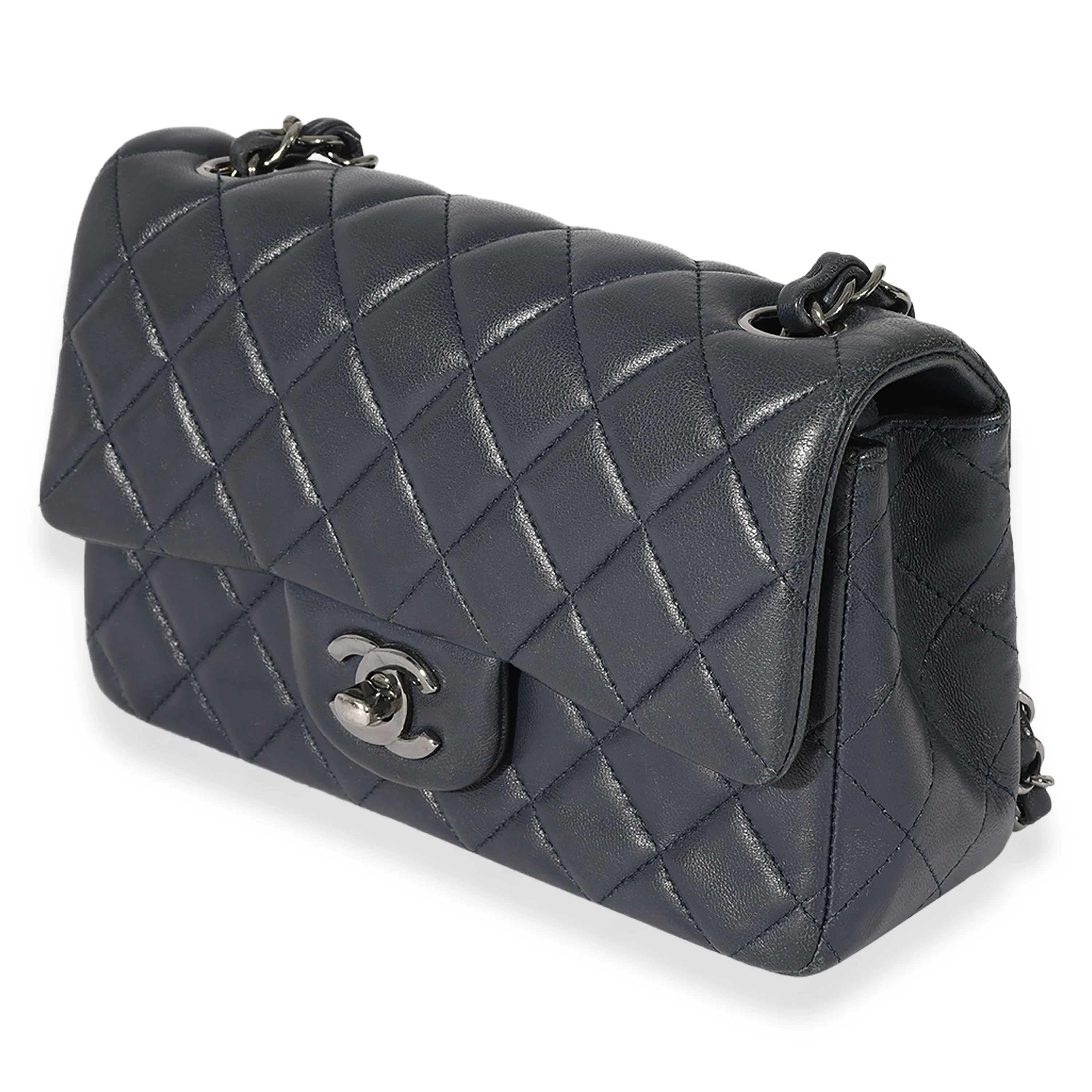 Chanel Navy Quilted Lambskin Rectangular Mini Flap Bag - Image 2