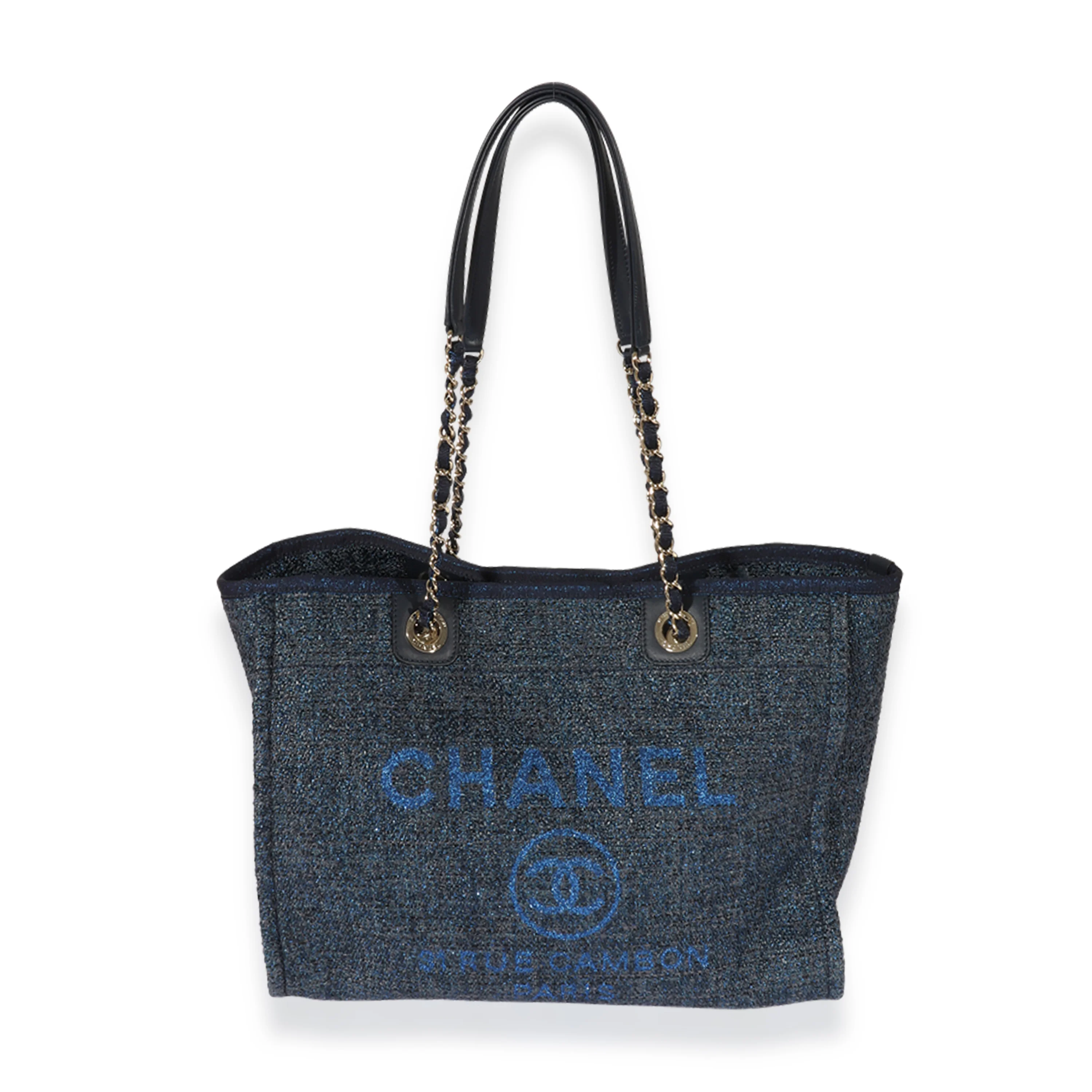 Chanel Navy Tweed Metallic Small Deauville