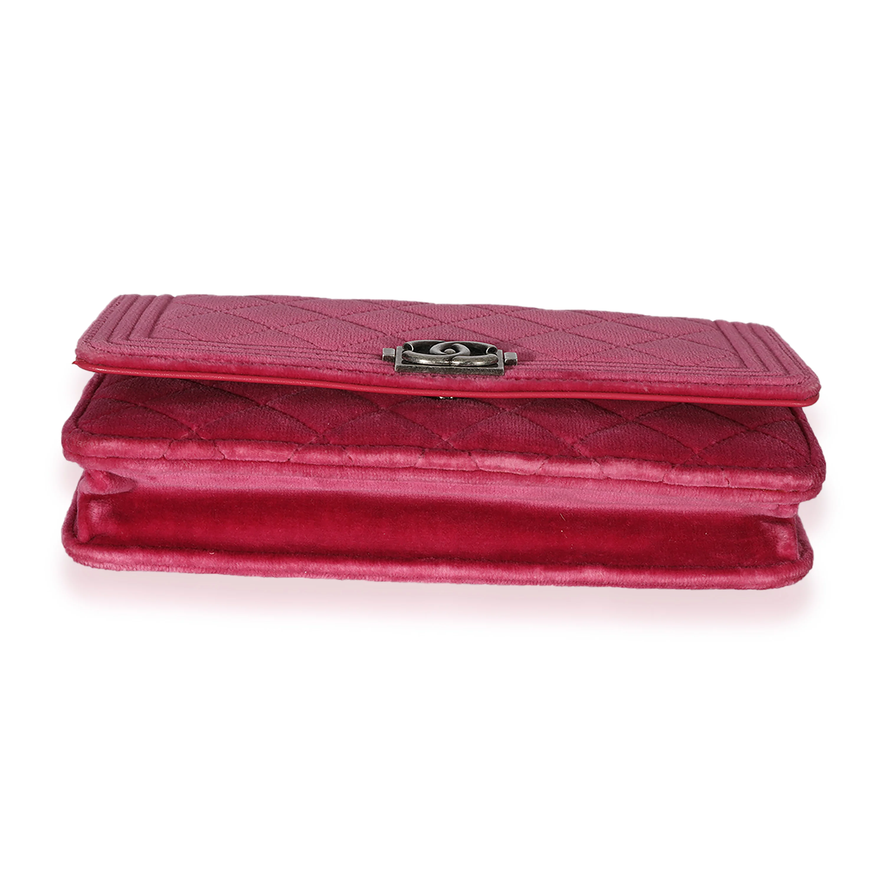 Chanel Pink Velvet Boy Wallet On Chain - Image 5