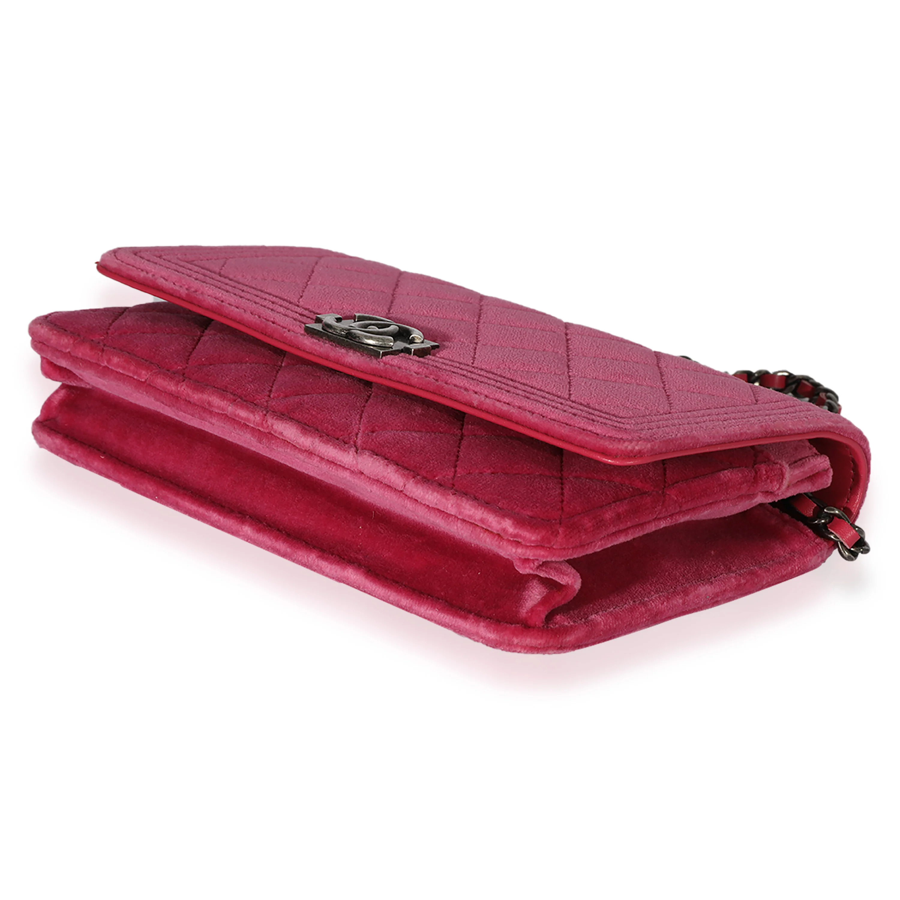 Chanel Pink Velvet Boy Wallet On Chain - Image 7