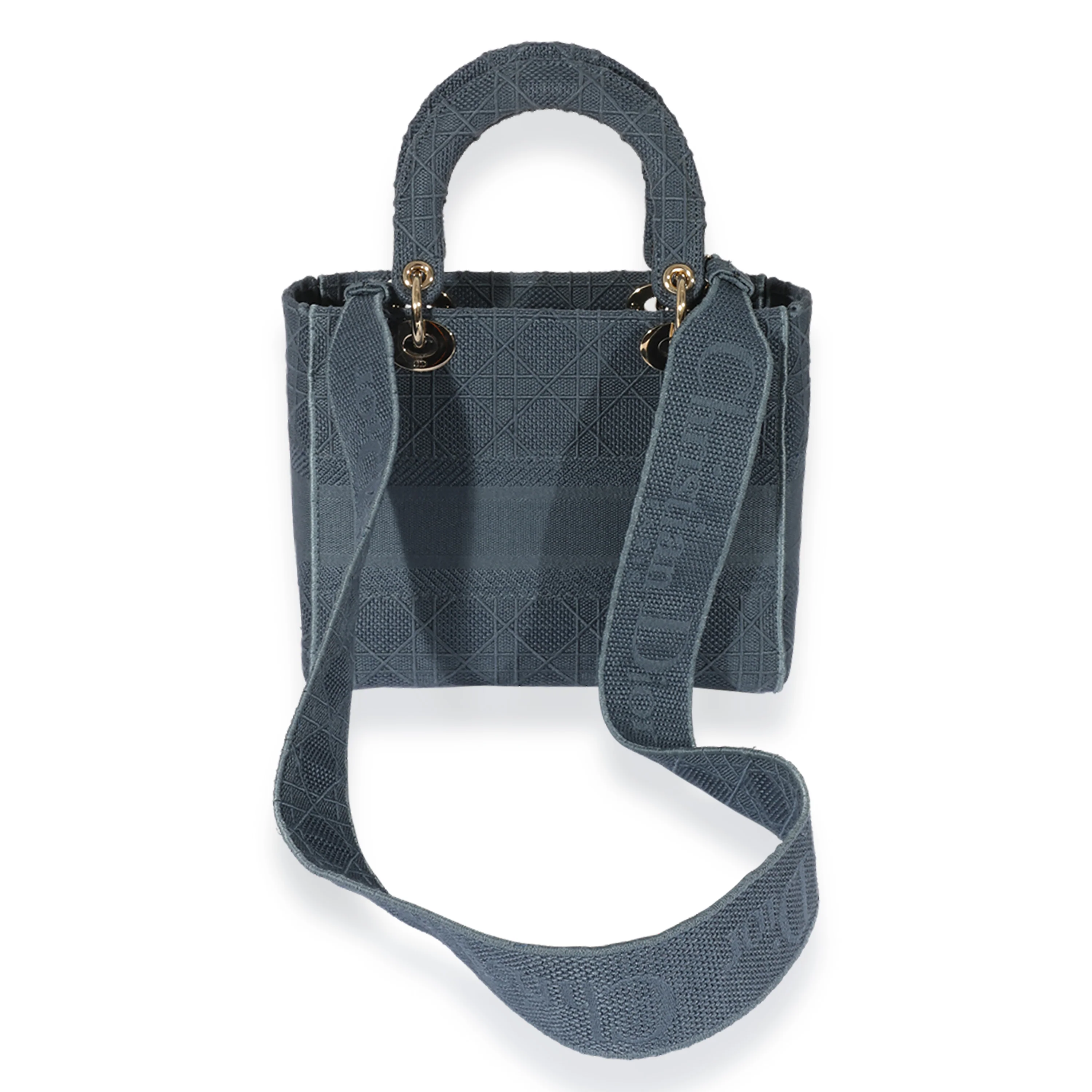 Dior Blue Canvas Embroidered Cannage Medium Lady D-Lite Bag - Image 3