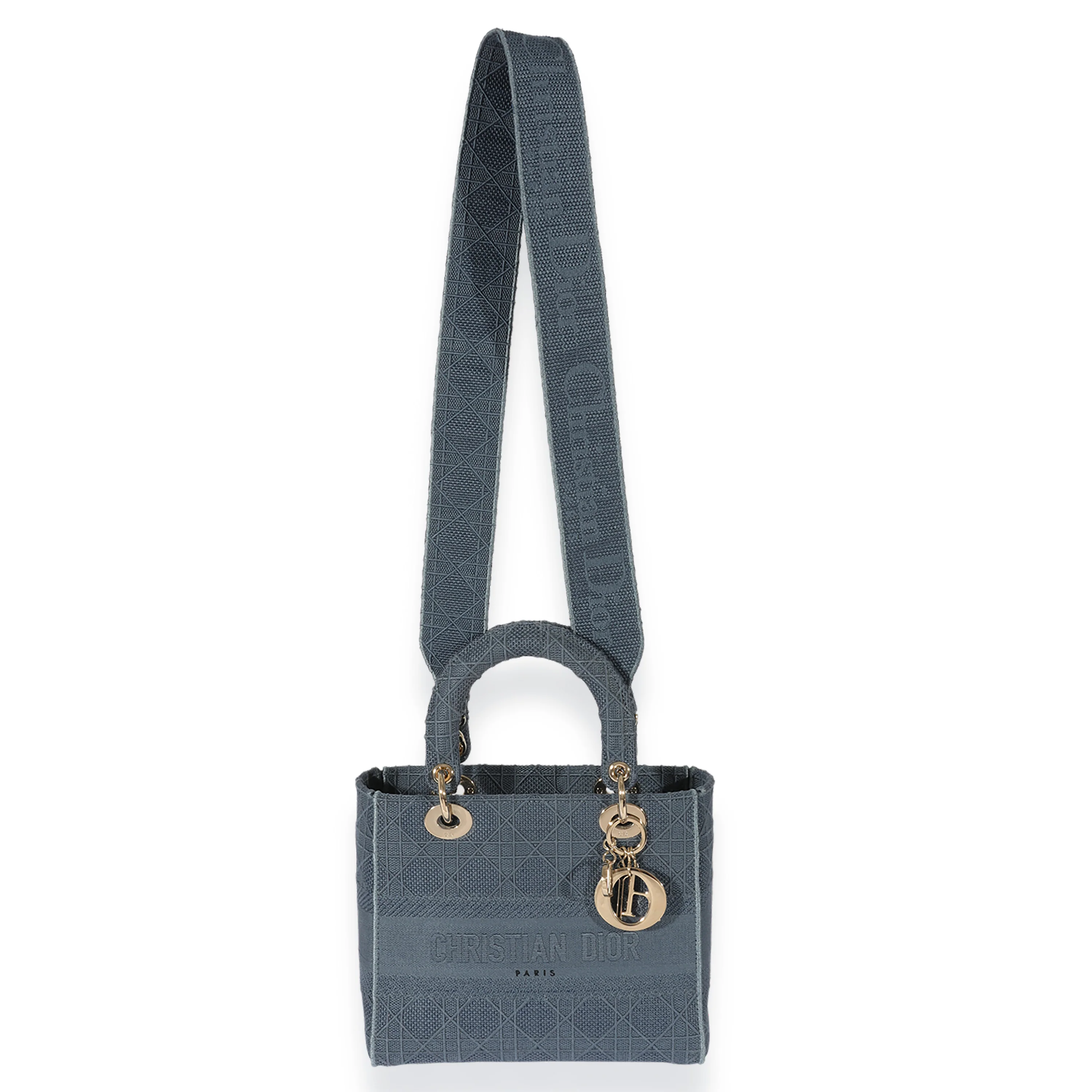 Dior Blue Canvas Embroidered Cannage Medium Lady D-Lite Bag - Image 4