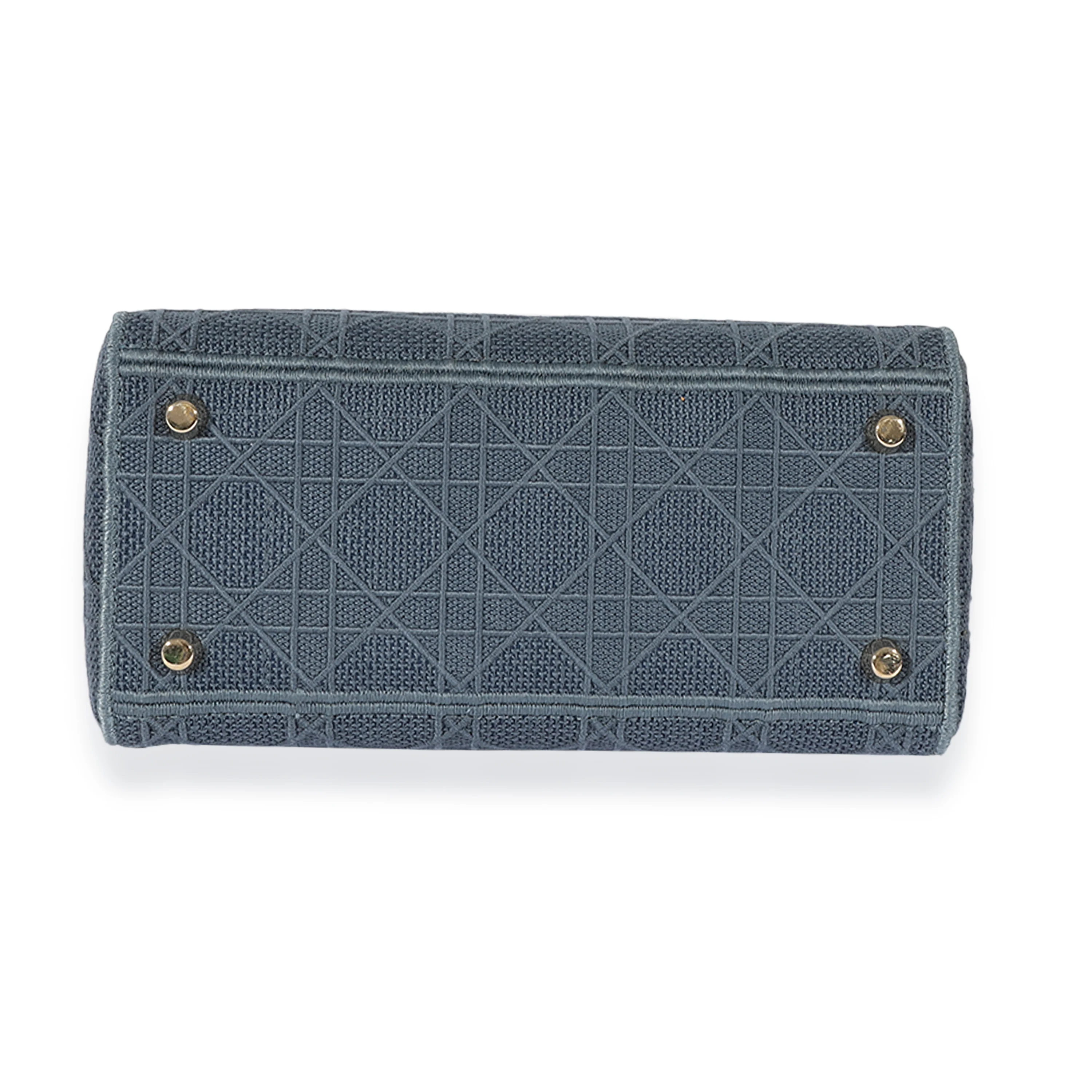 Dior Blue Canvas Embroidered Cannage Medium Lady D-Lite Bag - Image 5
