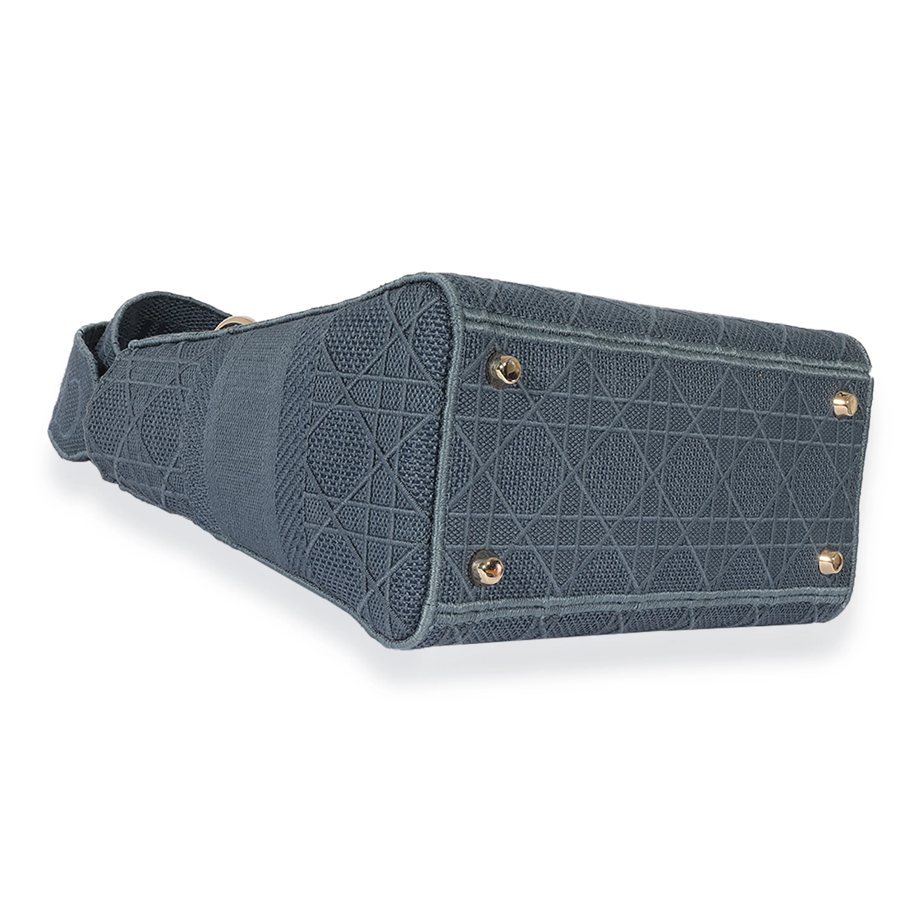 Dior Blue Canvas Embroidered Cannage Medium Lady D-Lite Bag - Image 6