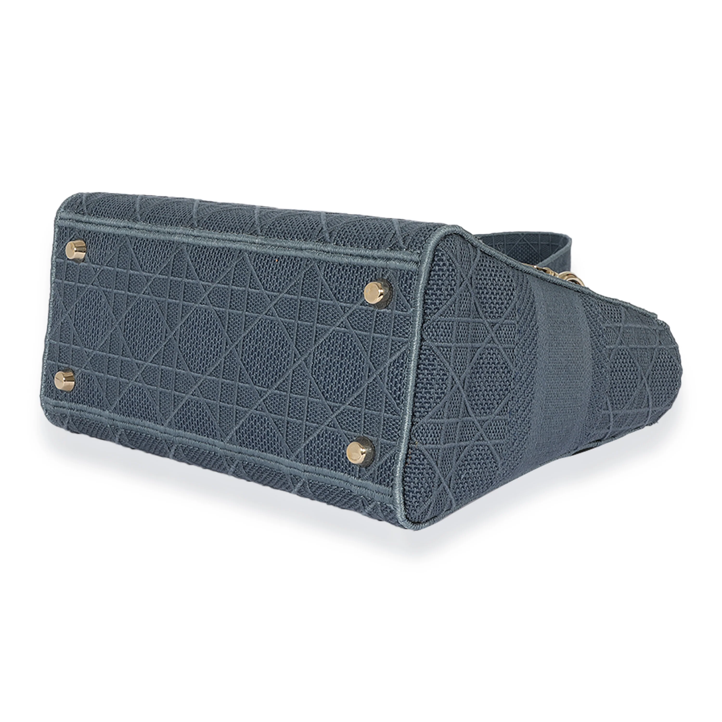 Dior Blue Canvas Embroidered Cannage Medium Lady D-Lite Bag - Image 7