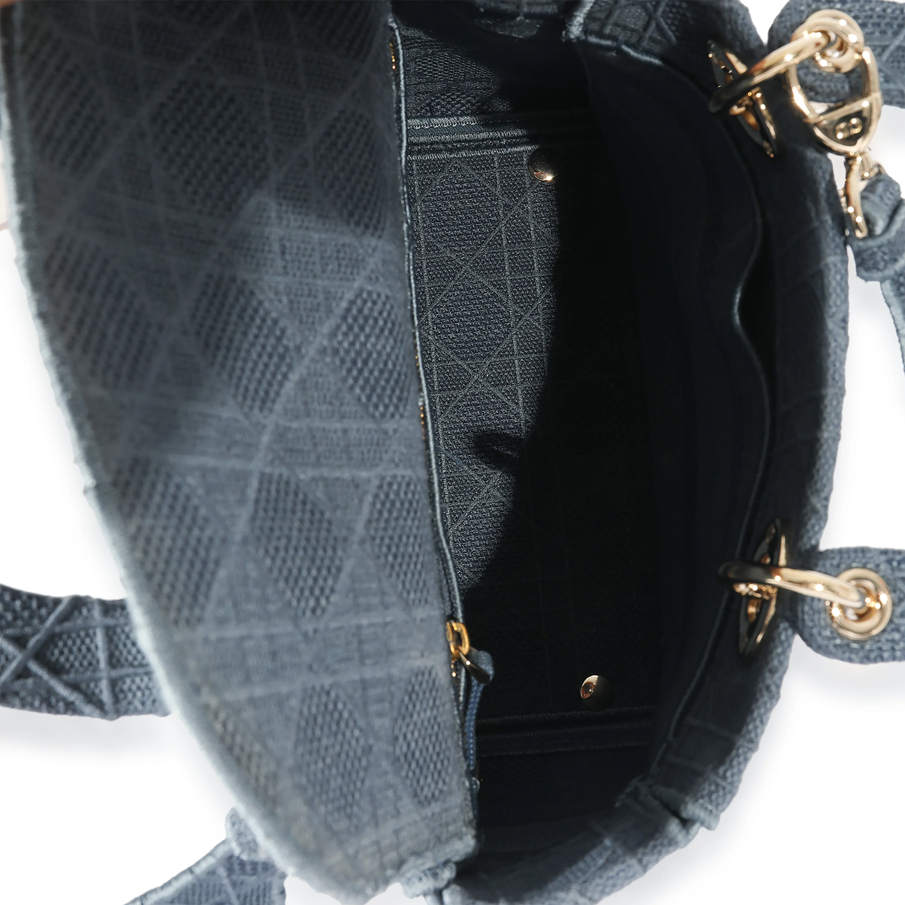 Dior Blue Canvas Embroidered Cannage Medium Lady D-Lite Bag - Image 8