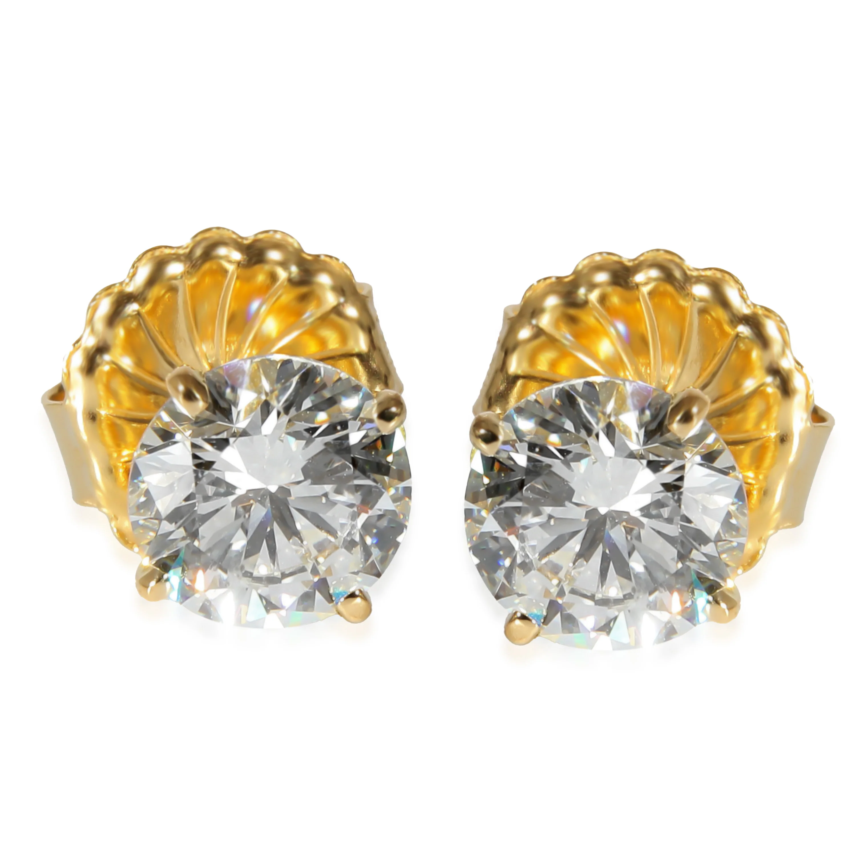 18K Yellow Gold 4 Prong Diamond Stud Earrings 3.05 CTW G/SI1
