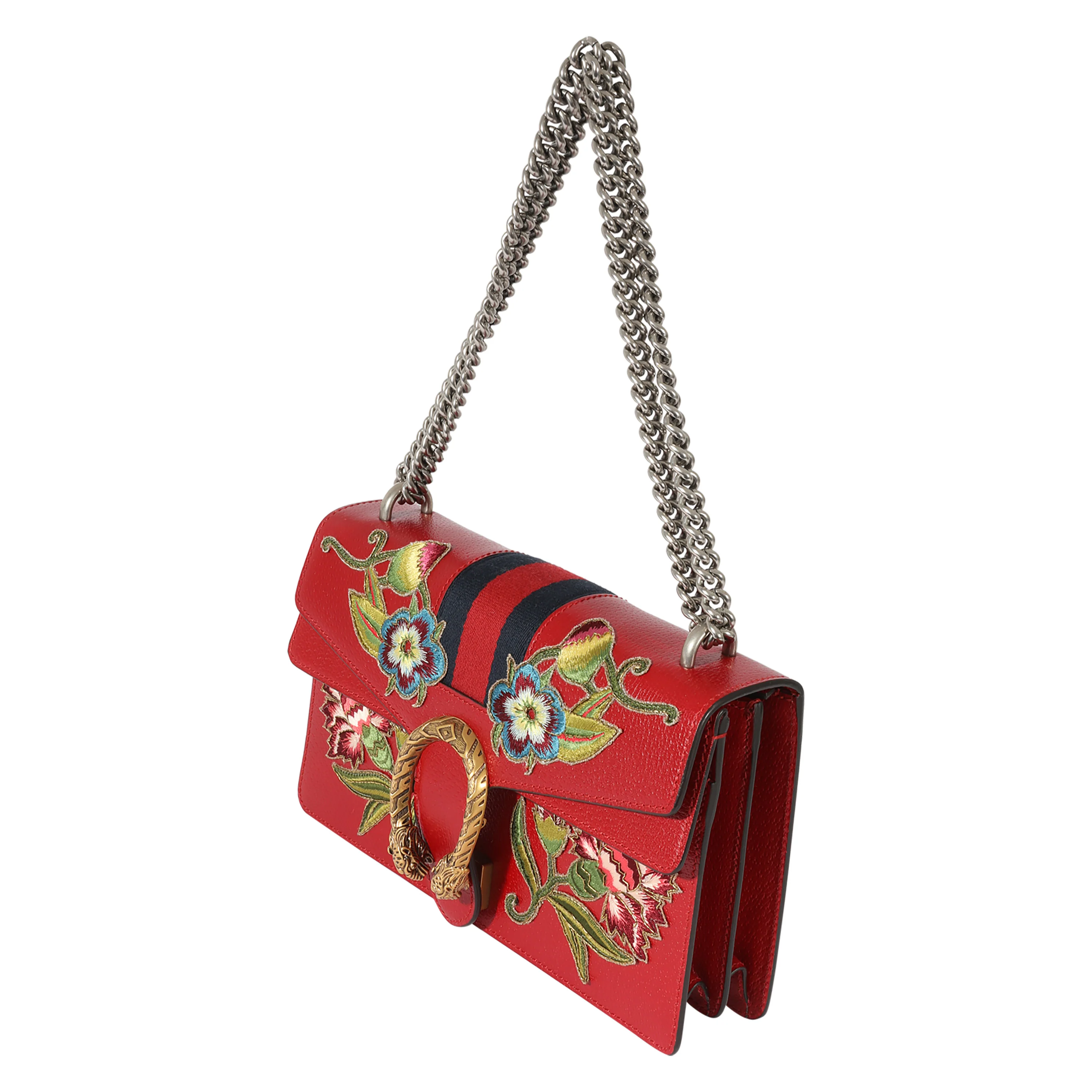 Gucci Red Leather Floral Embroidered Small Dionysus - Image 2
