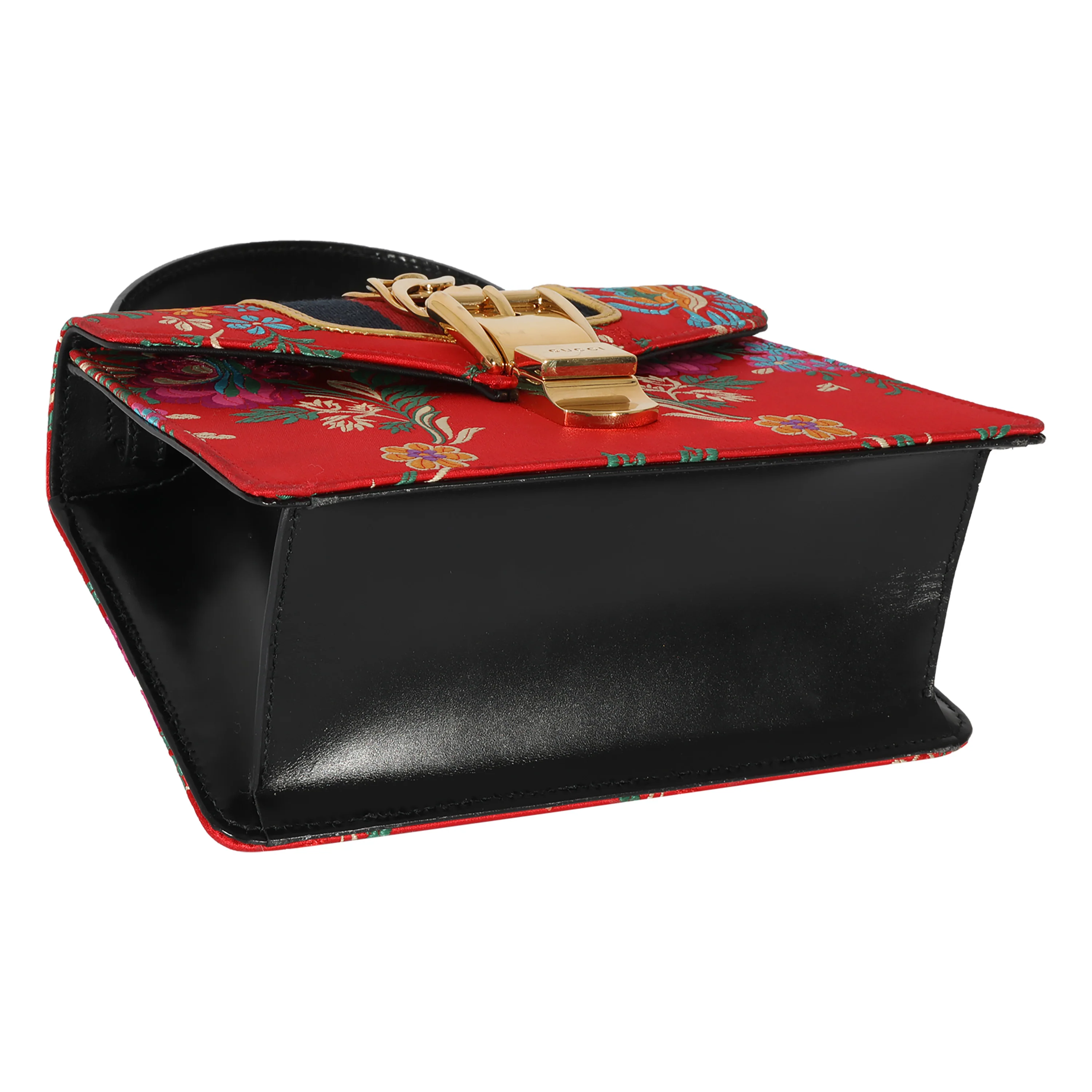 Gucci Red Satin & Floral Embroidered Jacquard Mini Sylvie - Image 6