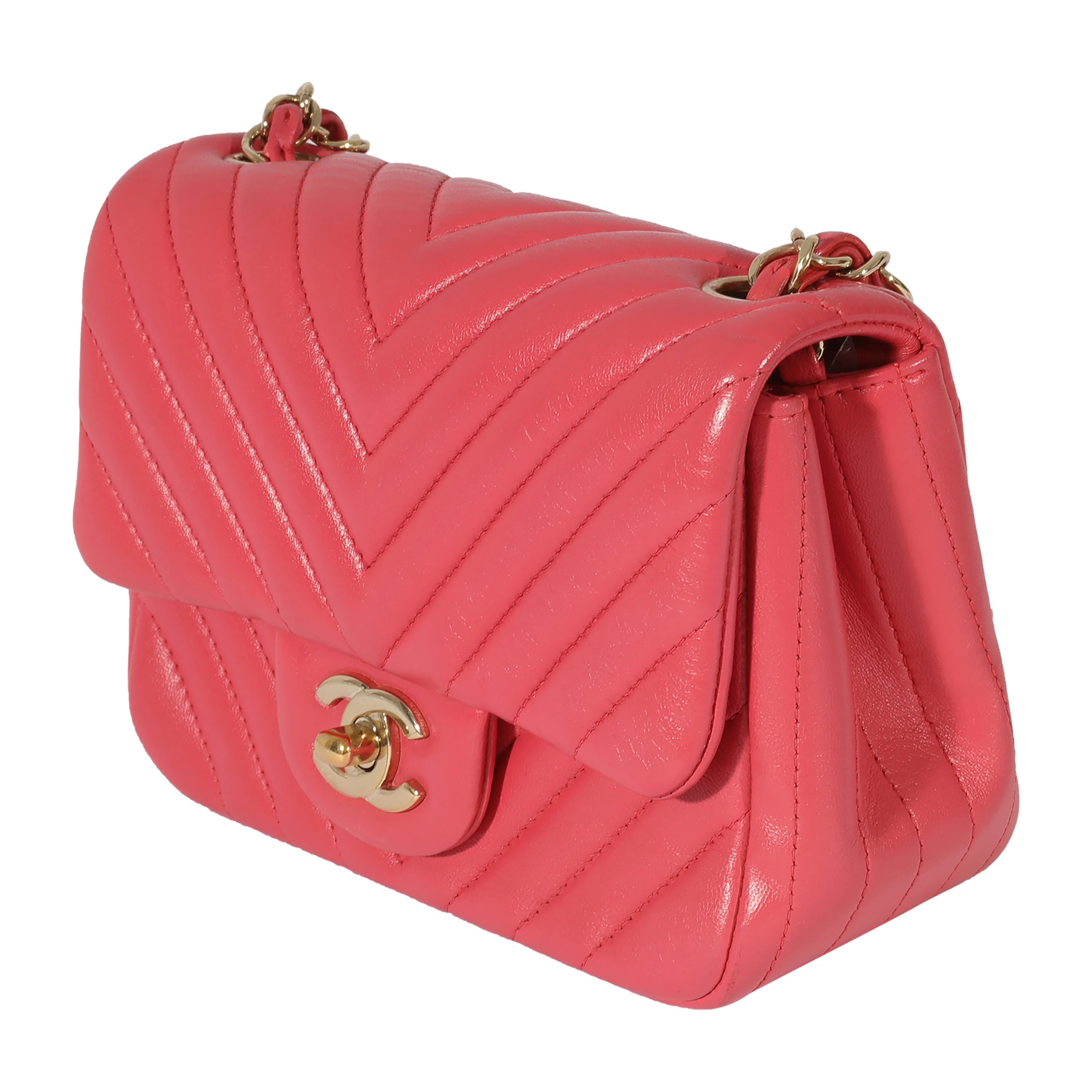 Chevron Pink Lambskin Mini Square Flap Bag - Image 2