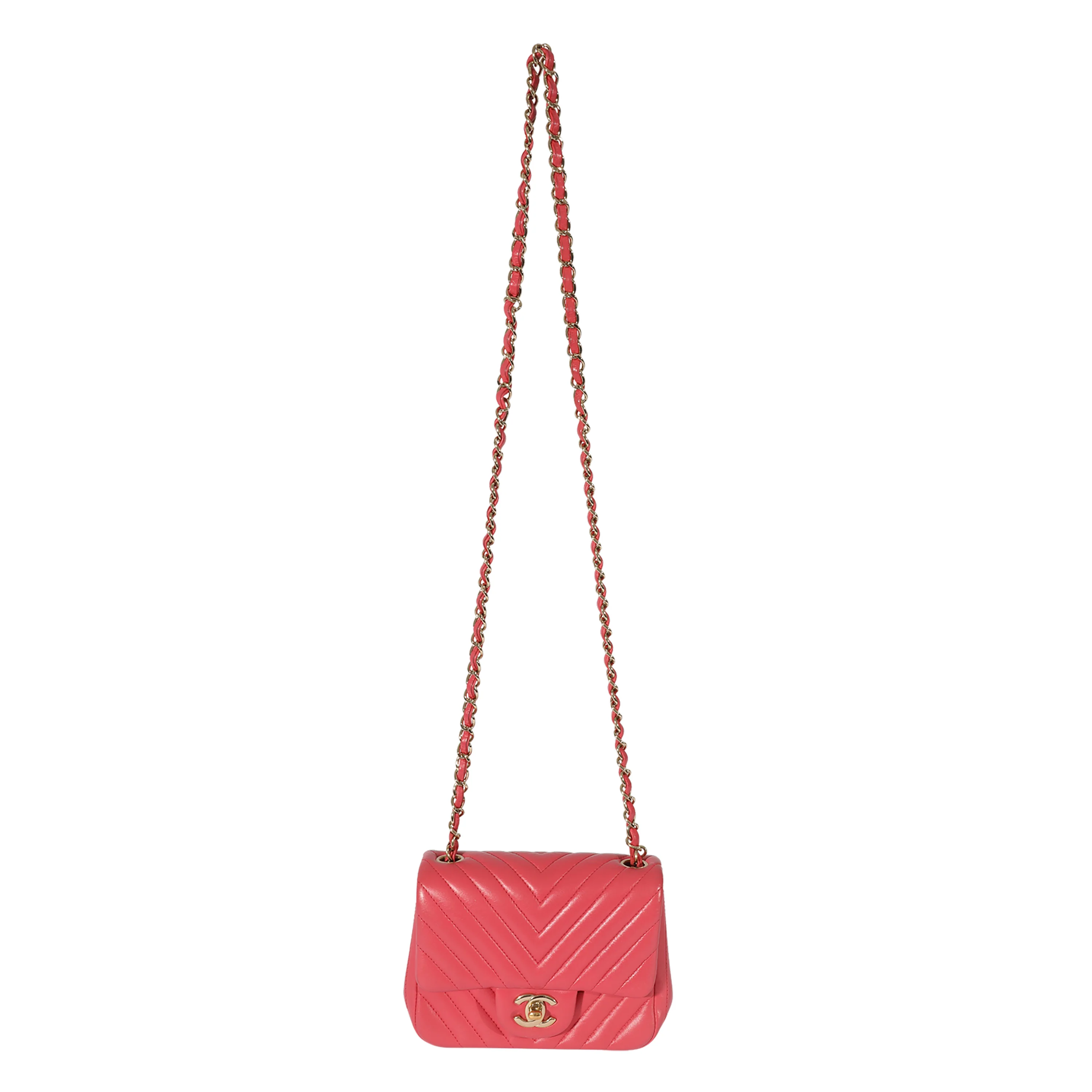 Chevron Pink Lambskin Mini Square Flap Bag - Image 4