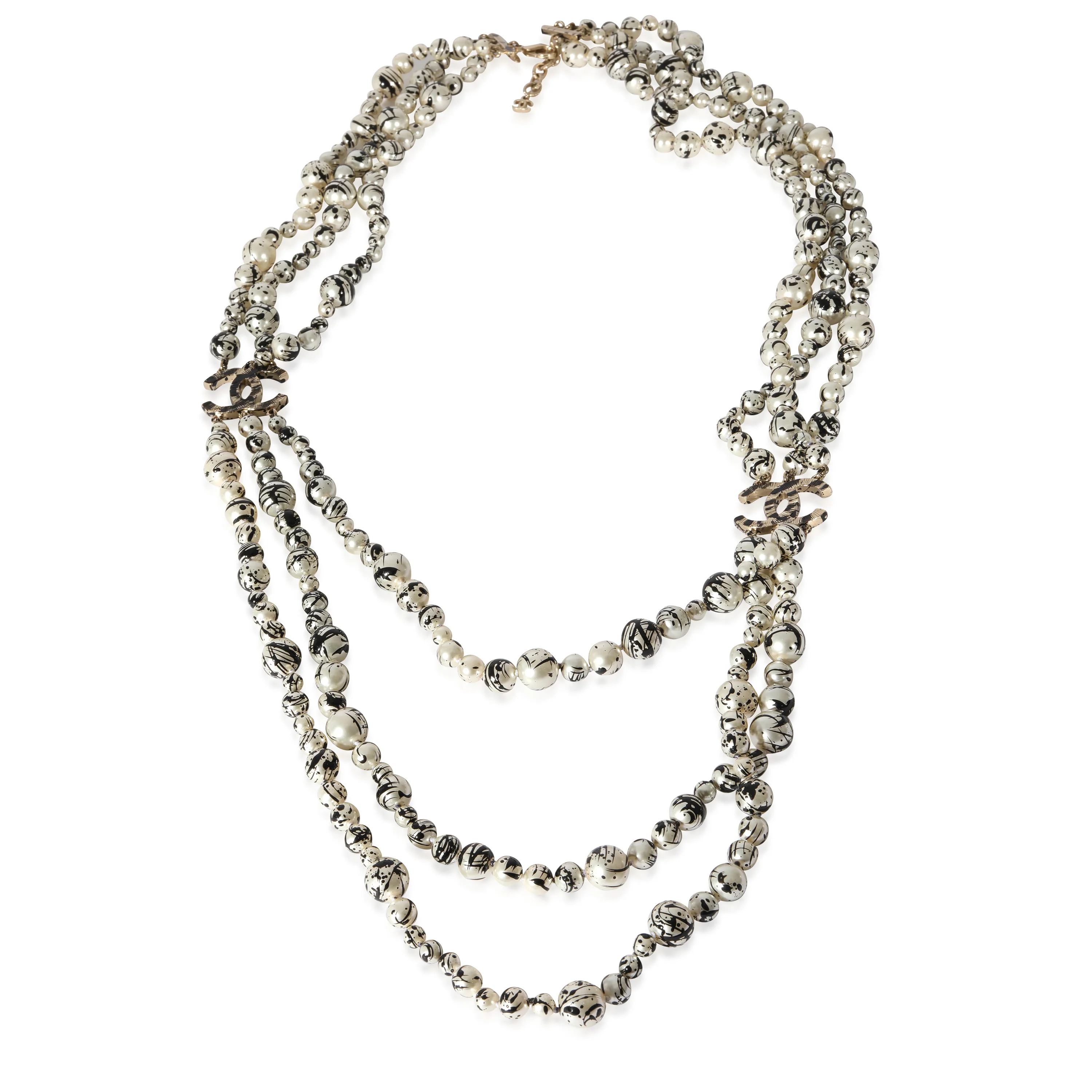 Chanel 2013 Faux Pearl Splatter CC Multistrand Necklace - Image 2