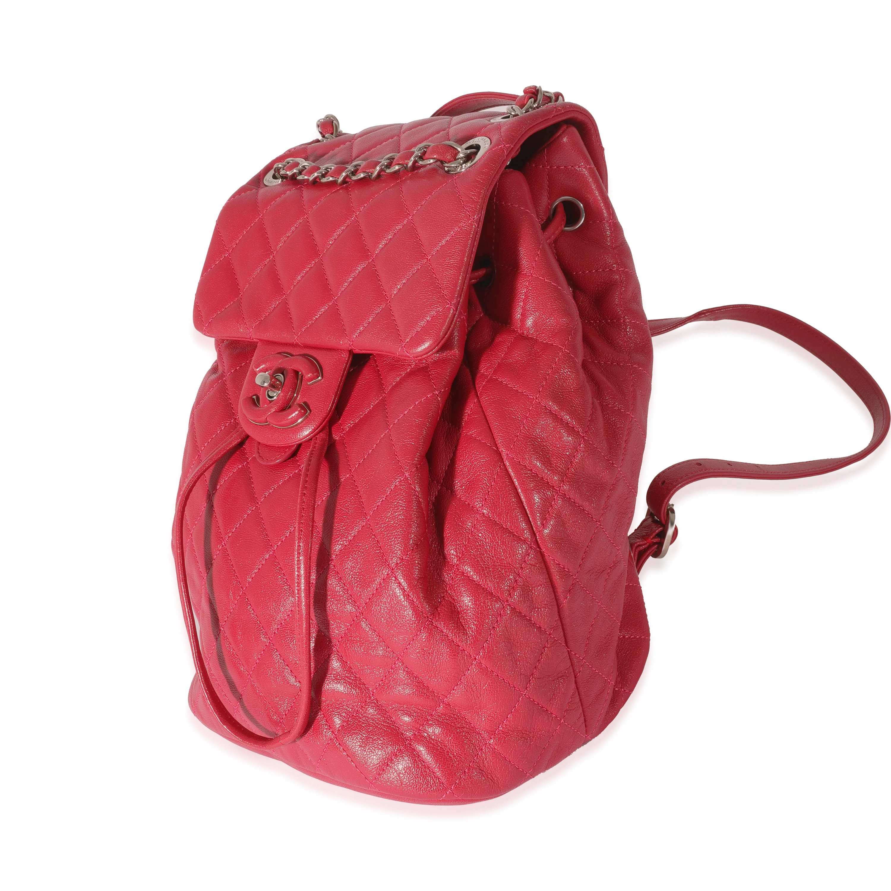 Red Quilted Calfskin Medium Covered CC Drawstring Backpack - Image 2