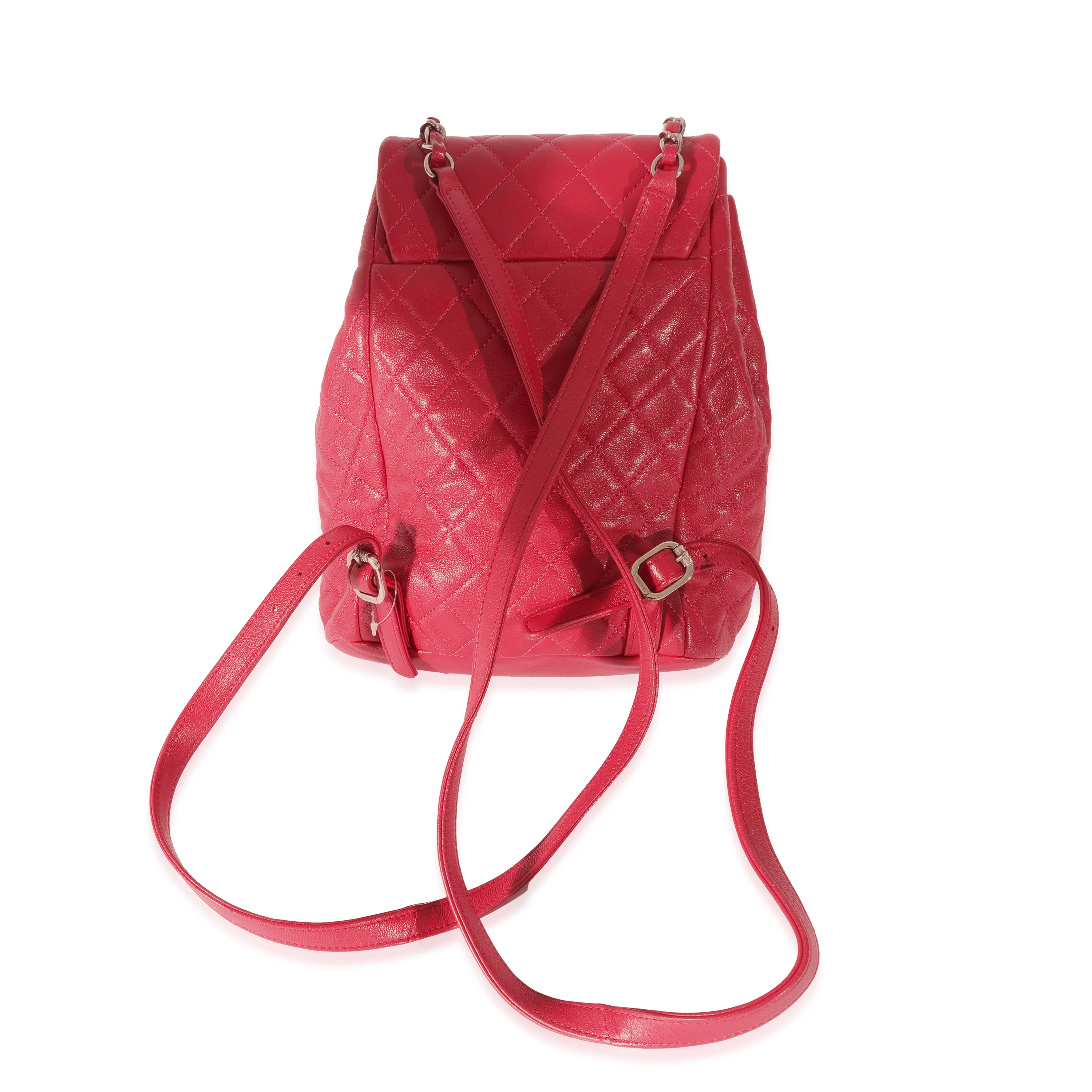 Red Quilted Calfskin Medium Covered CC Drawstring Backpack - Image 3