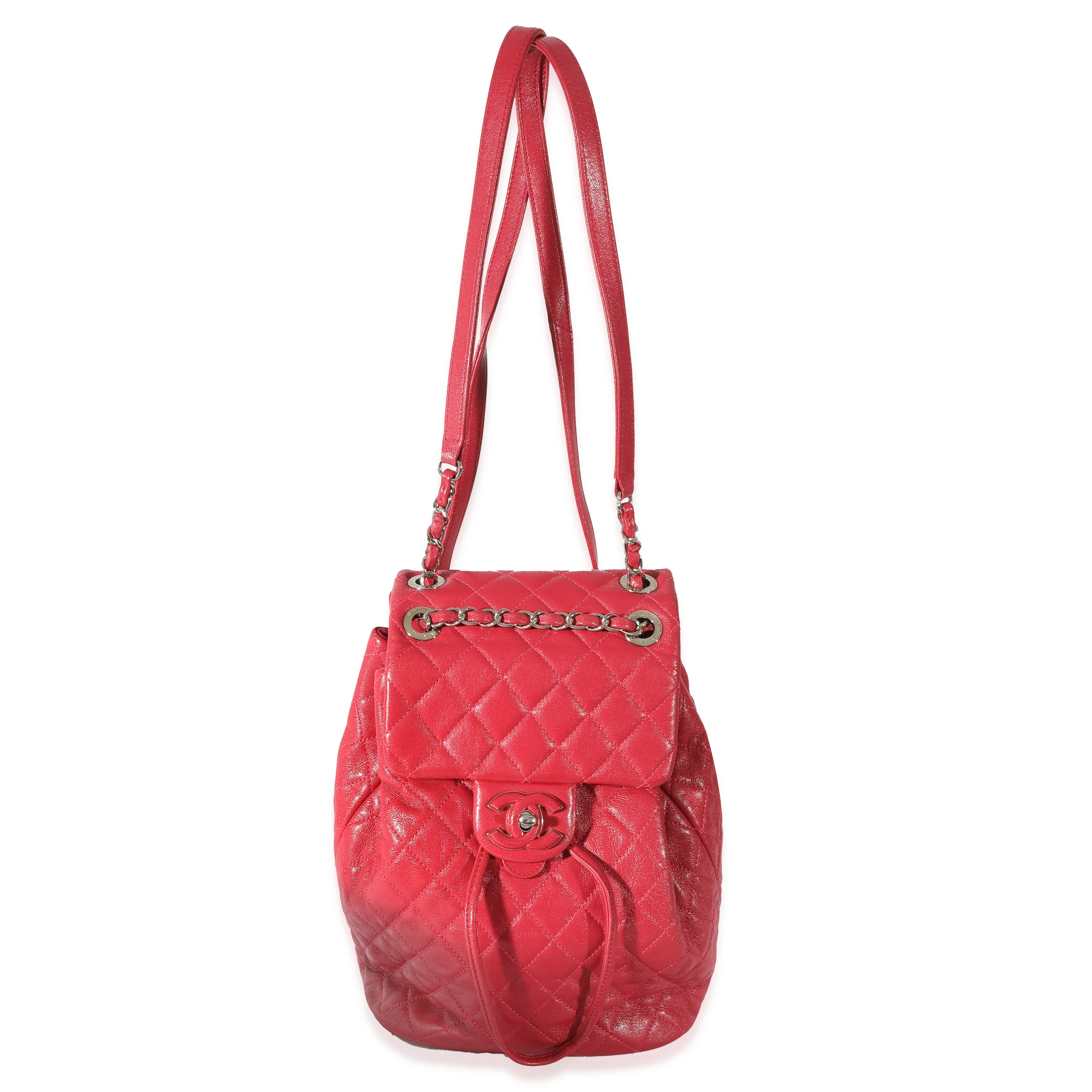 Red Quilted Calfskin Medium Covered CC Drawstring Backpack - Image 6